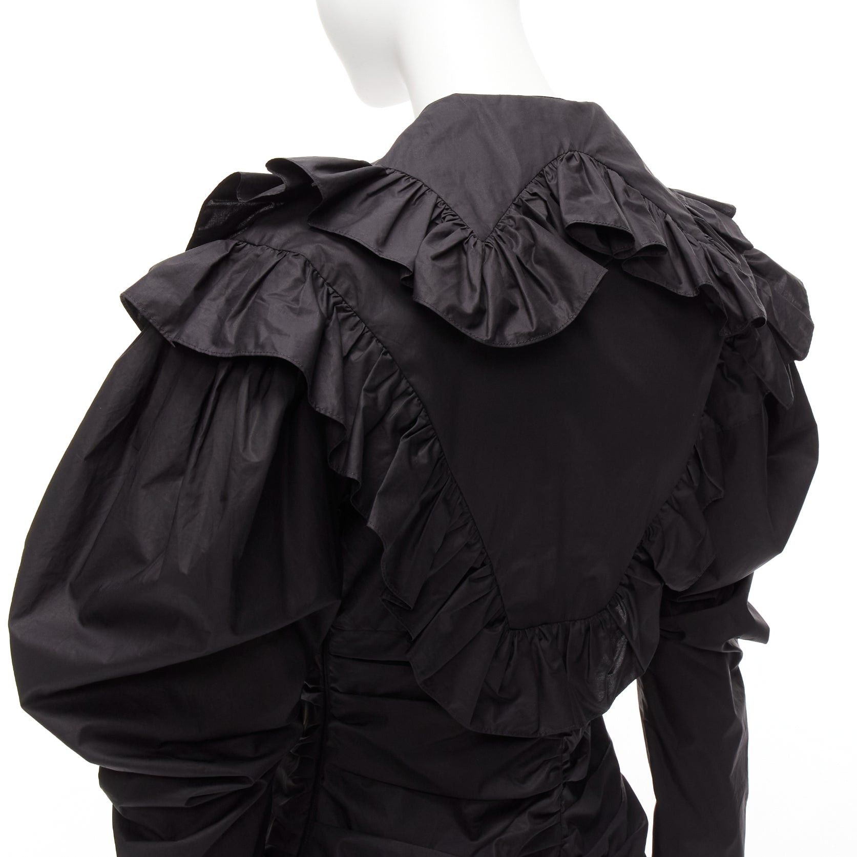 Philosophy di Lorenzo Serafini PHILOSOPHY DI LORENZO SERAFINI black poplin ruffle collar puff sleeve dress IT38 XS Size XS / US 0-2 / IT 36-38 - 7 Thumbnail