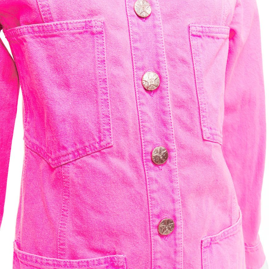 Chanel CHANEL 2021 neon pink cotton denim CC logo camellia embellished jacket FR34 XS Size XS / US 0-2 / IT 36-38 - 8 Thumbnail