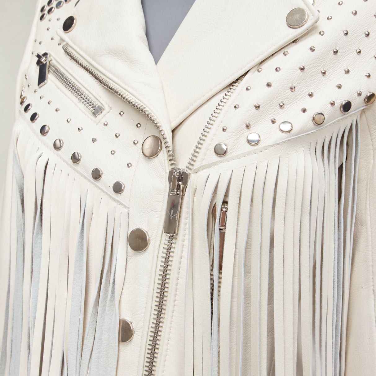 Nour Hammour NOUR HAMMOUR cream lambskin fringe silver studs western biker jacket FR34 XS Size XXS / US 00 / IT 34 - 2 Thumbnail