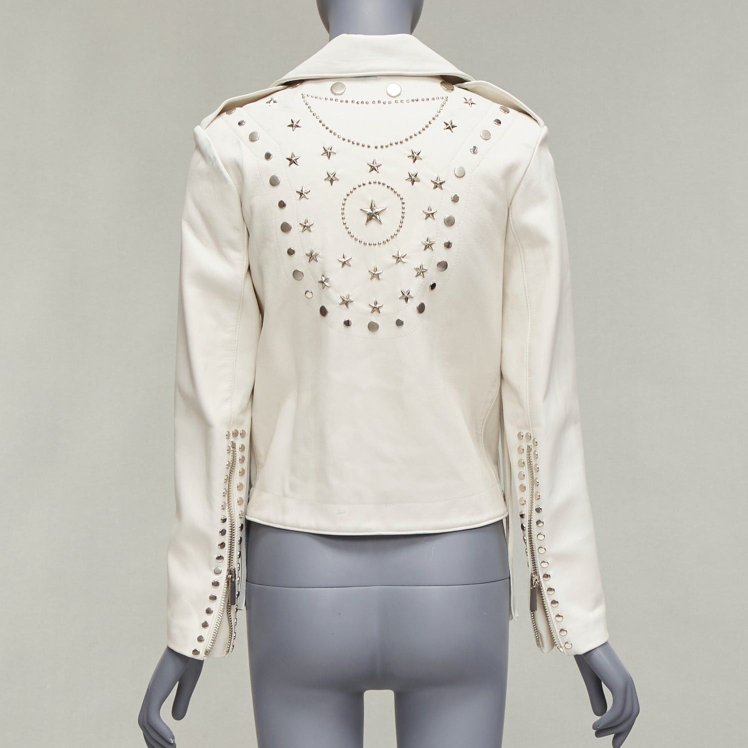 Nour Hammour NOUR HAMMOUR cream lambskin fringe silver studs western biker jacket FR34 XS Size XXS / US 00 / IT 34 - 6 Thumbnail