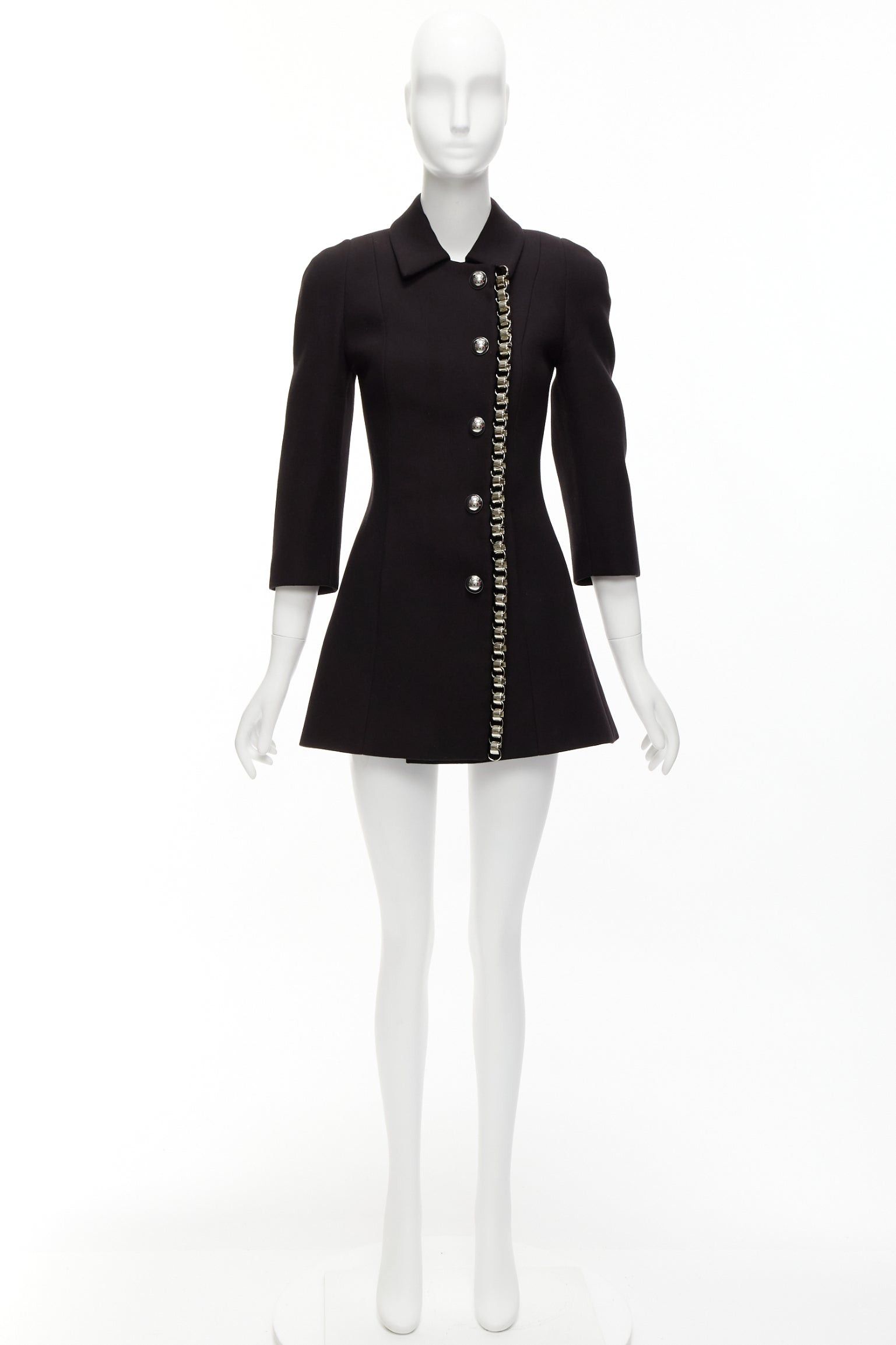 Other DAVID KOMA Runway Cady chunky chain trim black fit flare coat dress UK6 XS Size XS / US 0-2 / IT 36-38 - 10 Thumbnail