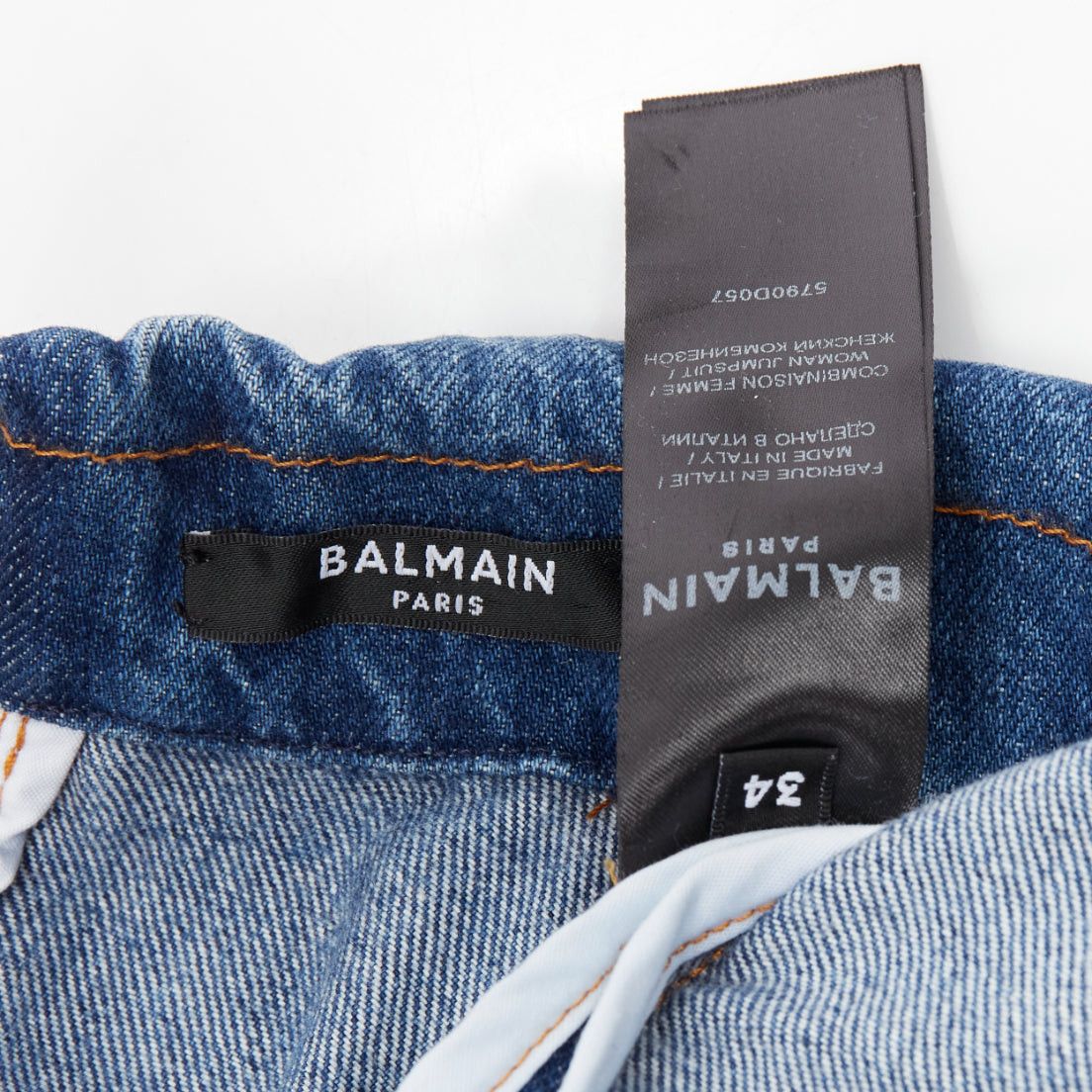 Balmain BALMAIN blue washed distressed denim gold double breasted jumpsuit FR34 XS Size 26" / US 2 / IT 38 - 8 Thumbnail