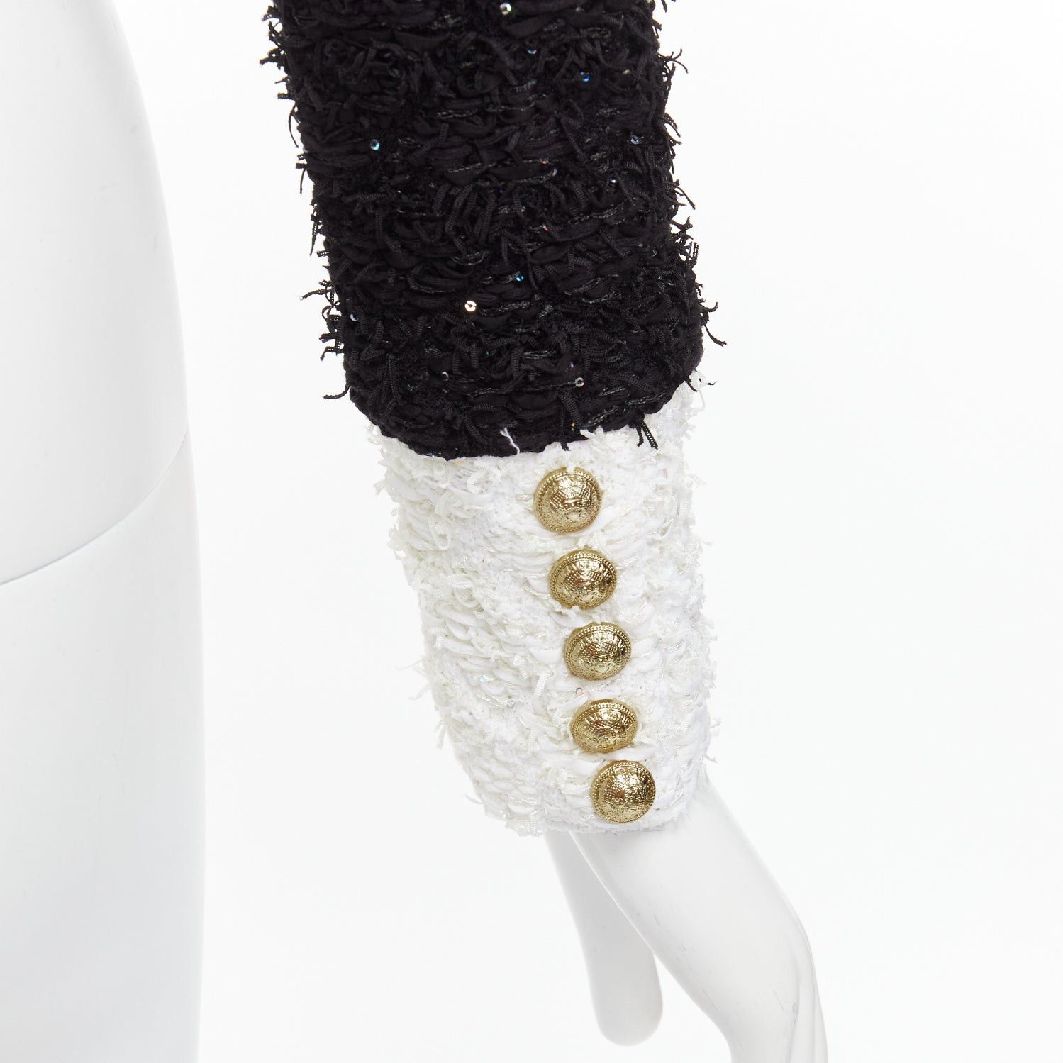 Balmain BALMAIN black white metallic tweed 4 pockets cropped blazer jacket FR34 XS Size XS / US 0-2 / IT 36-38 - 2 Thumbnail
