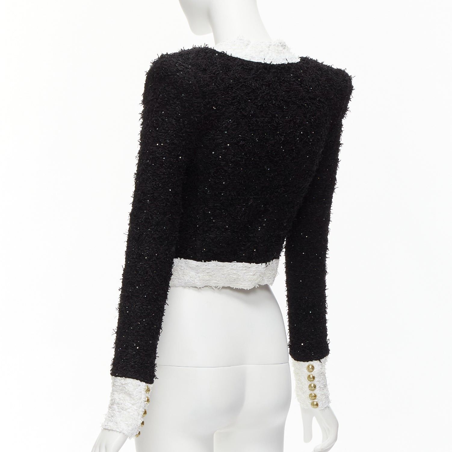 Balmain BALMAIN black white metallic tweed 4 pockets cropped blazer jacket FR34 XS Size XS / US 0-2 / IT 36-38 - 7 Thumbnail