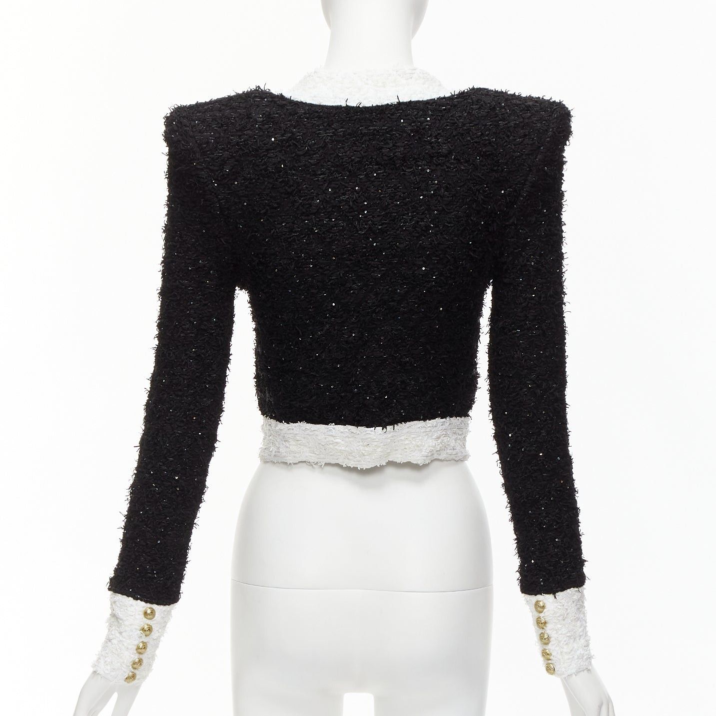 Balmain BALMAIN black white metallic tweed 4 pockets cropped blazer jacket FR34 XS Size XS / US 0-2 / IT 36-38 - 6 Thumbnail
