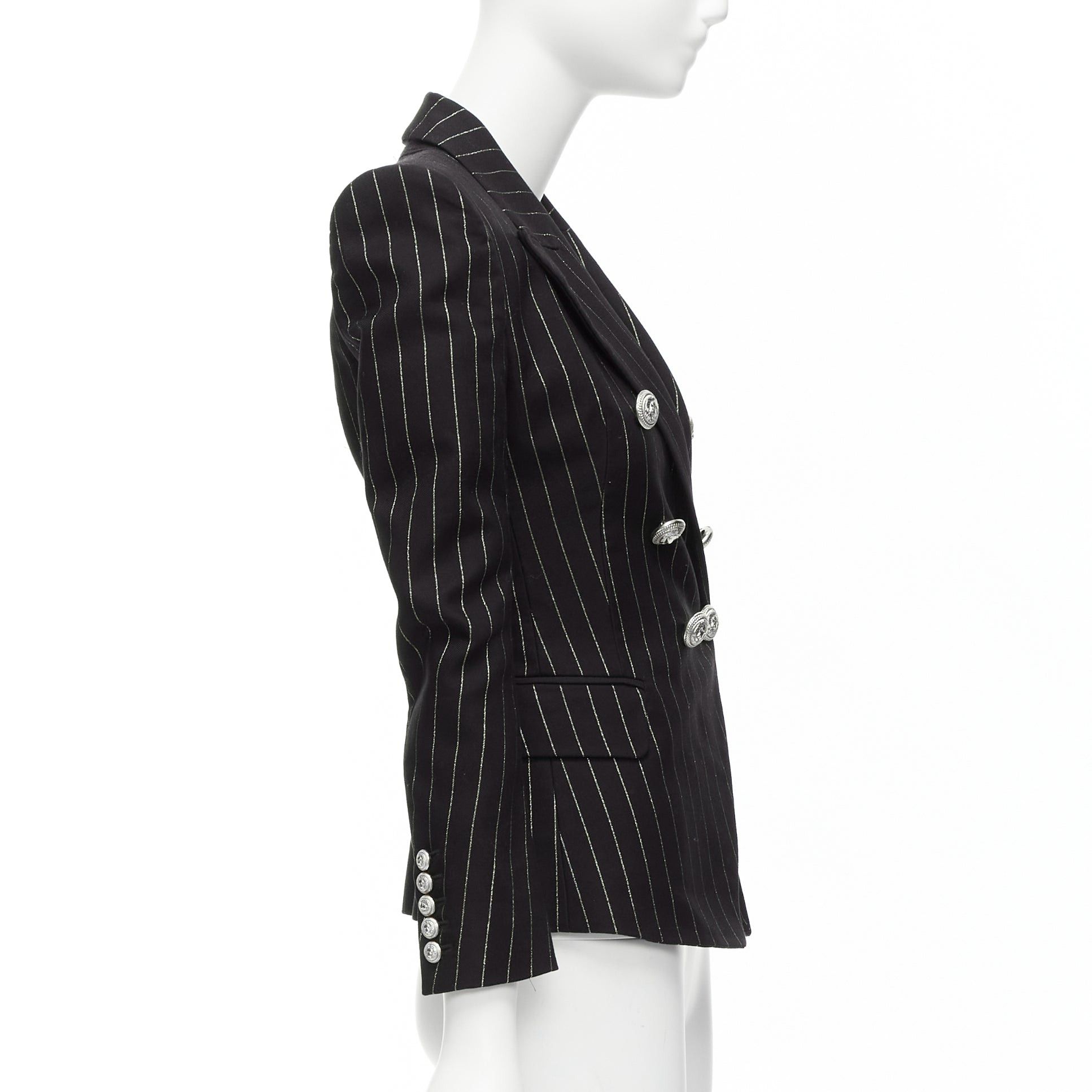Balmain BALMAIN metallic gold striped black cotton blend double breasted blazer FR34 XS Size XS / US 0-2 / IT 36-38 - 5 Thumbnail