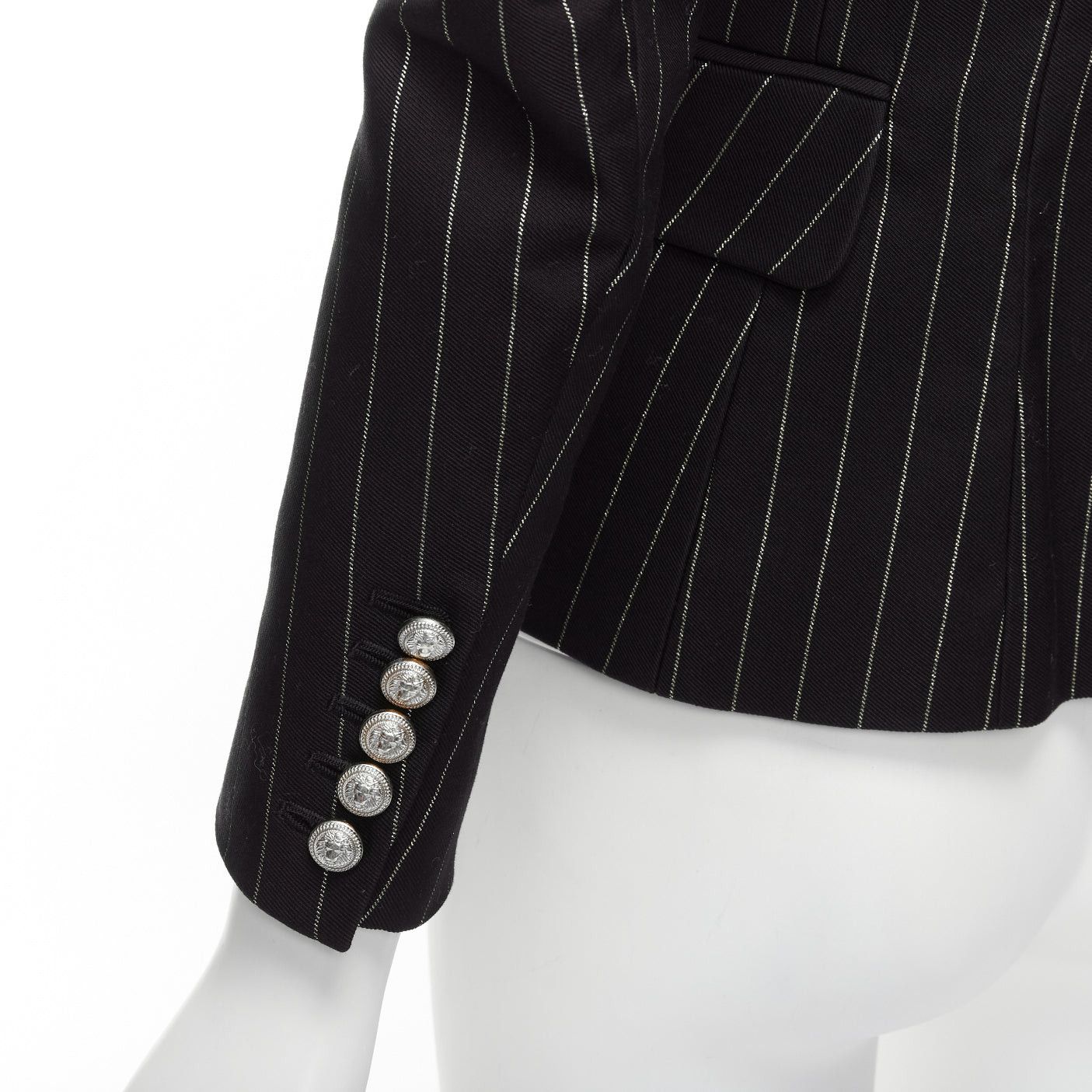 Balmain BALMAIN metallic gold striped black cotton blend double breasted blazer FR34 XS Size XS / US 0-2 / IT 36-38 - 8 Thumbnail