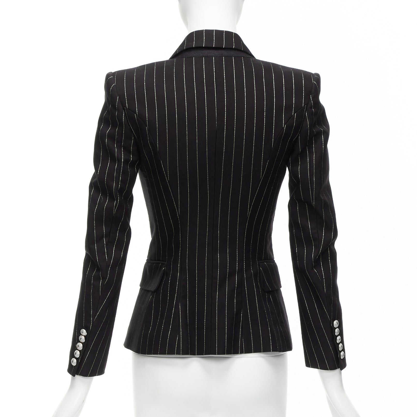 Balmain BALMAIN metallic gold striped black cotton blend double breasted blazer FR34 XS Size XS / US 0-2 / IT 36-38 - 6 Thumbnail