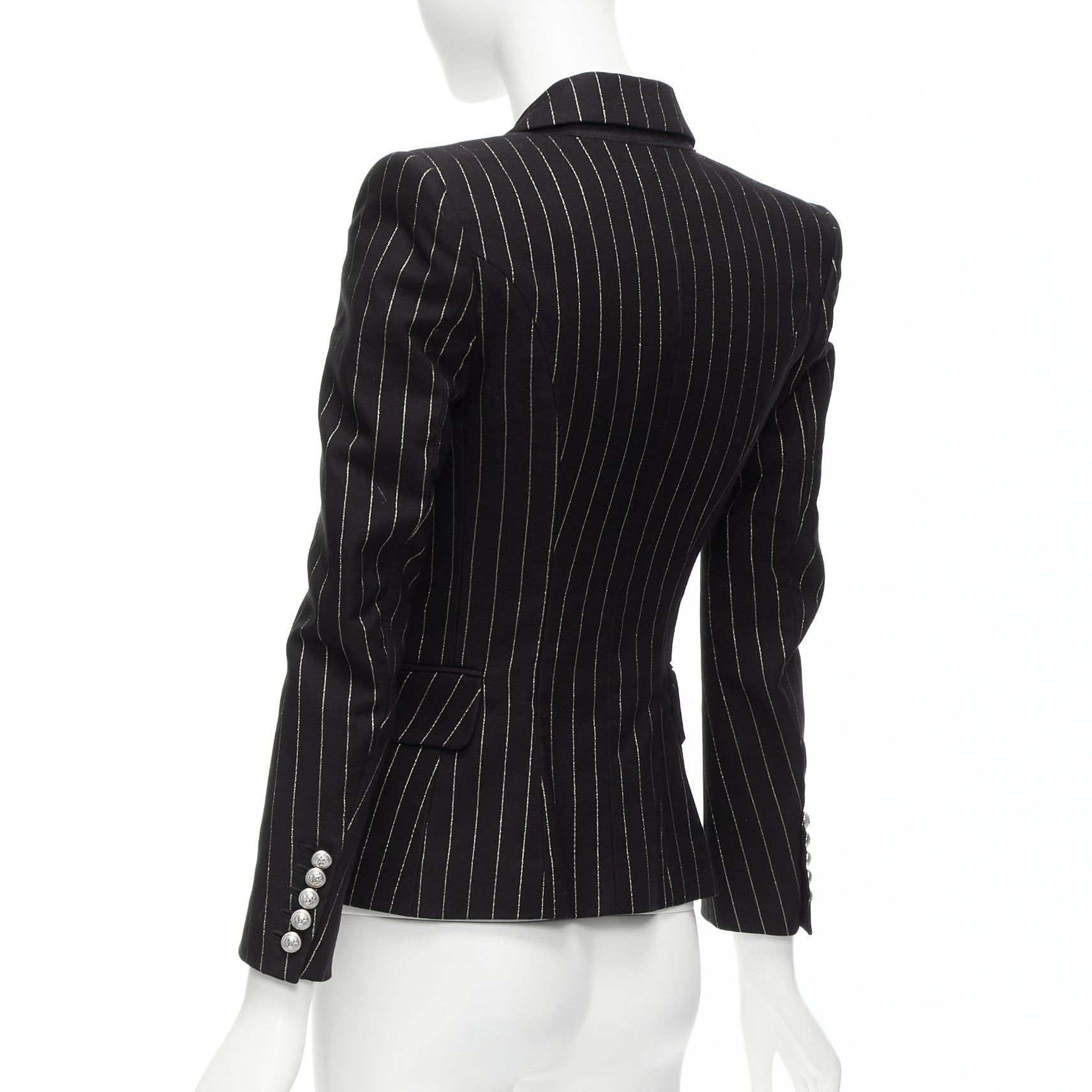 Balmain BALMAIN metallic gold striped black cotton blend double breasted blazer FR34 XS Size XS / US 0-2 / IT 36-38 - 7 Thumbnail