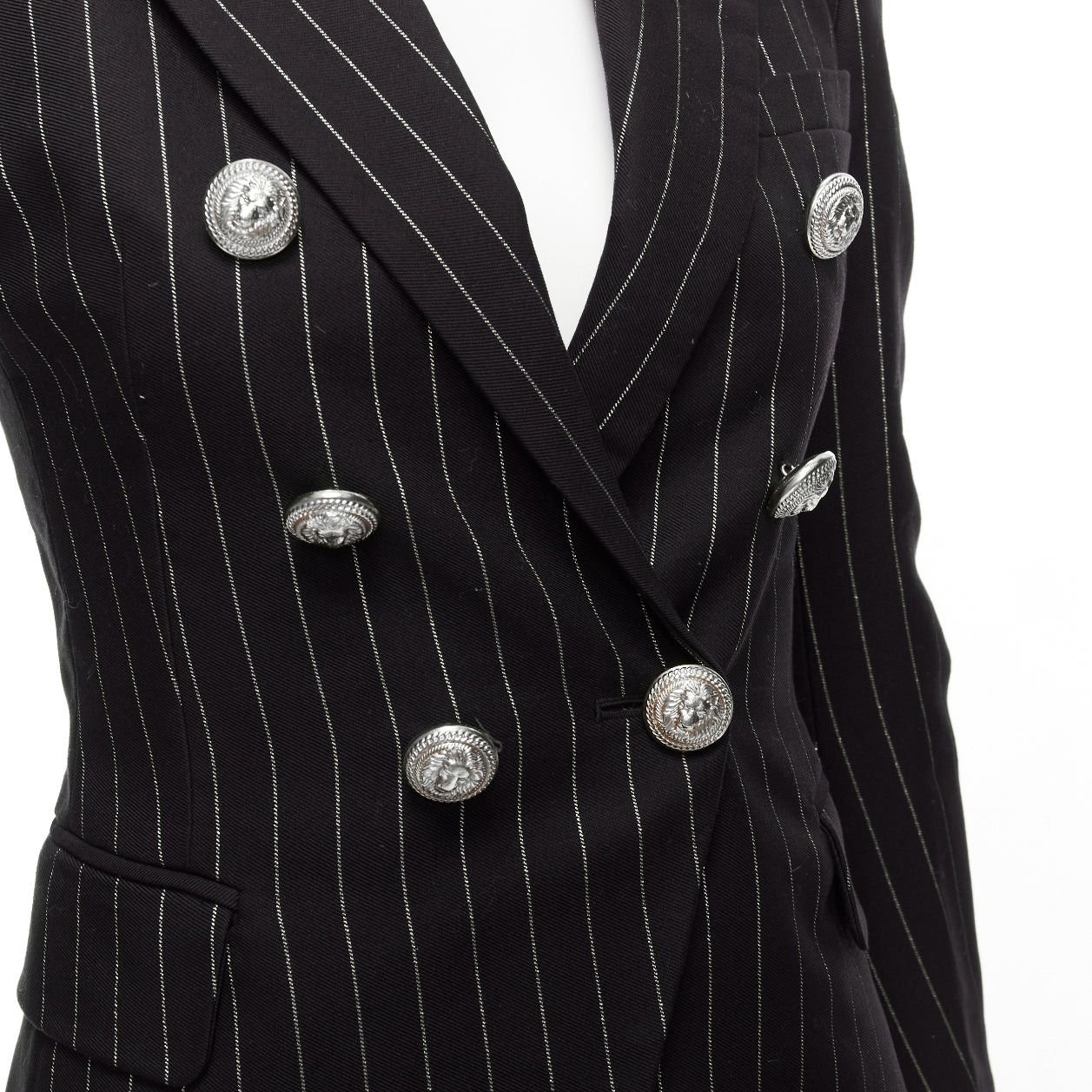 Balmain BALMAIN metallic gold striped black cotton blend double breasted blazer FR34 XS Size XS / US 0-2 / IT 36-38 - 2 Thumbnail