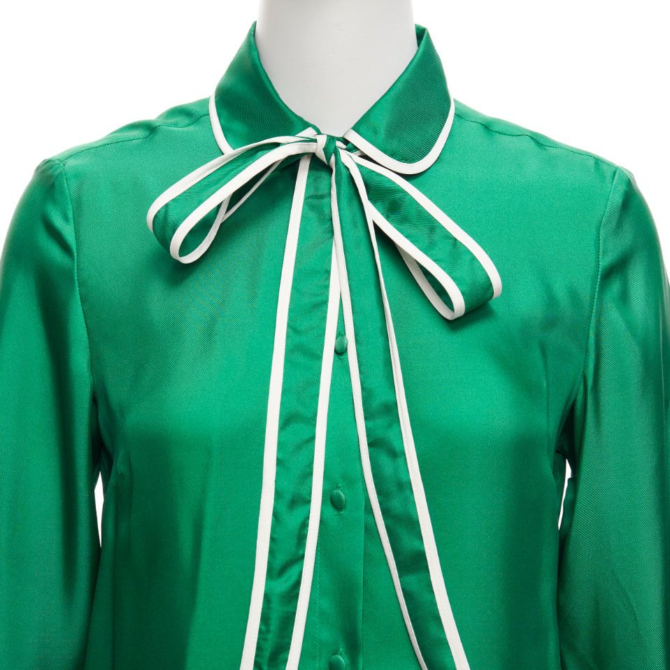 RED Valentino RED VALENTINO 2022 100% silk green bow tie Peter Pan blouse shirt IT38 XS Size XS / US 0-2 / IT 36-38 - 7 Thumbnail