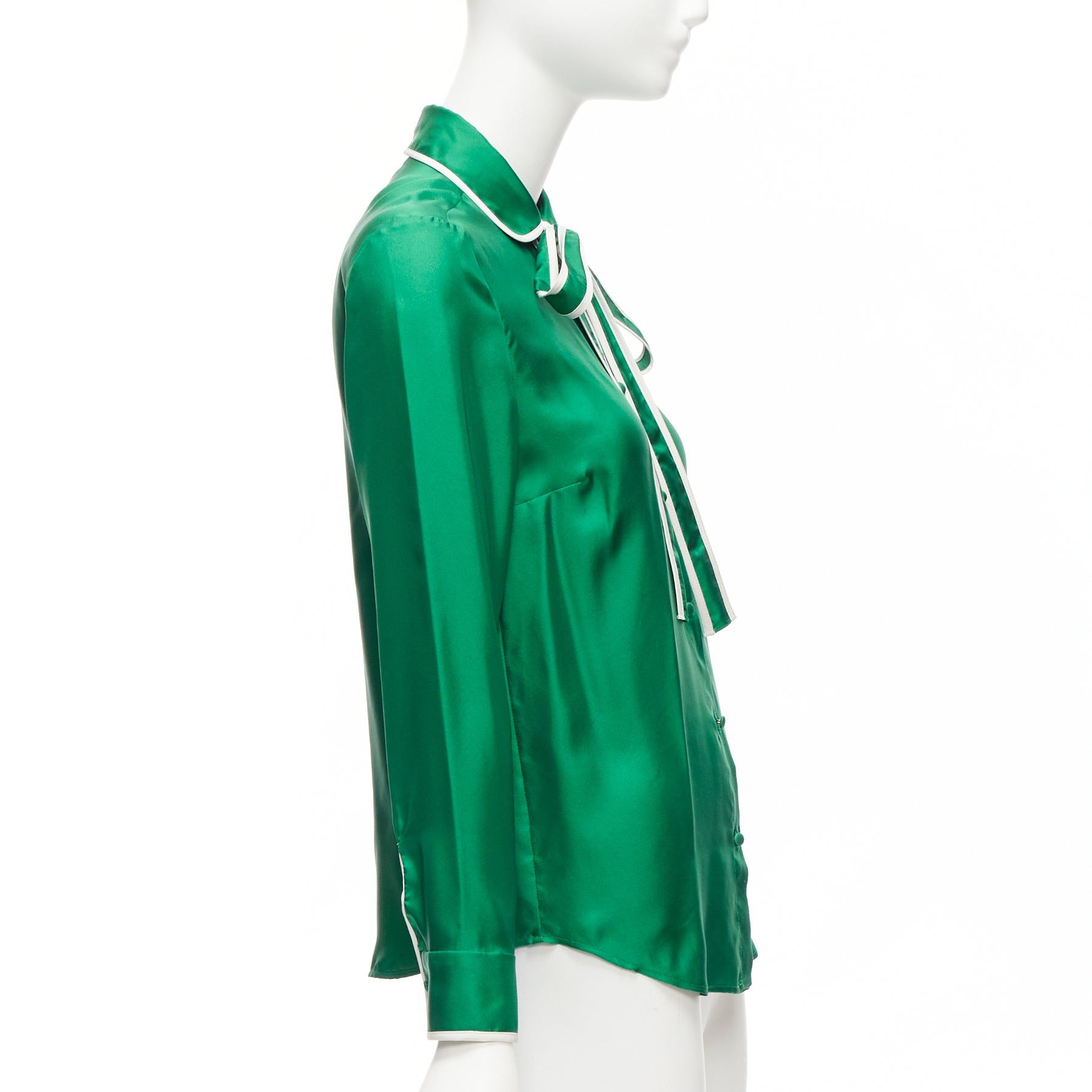 RED Valentino RED VALENTINO 2022 100% silk green bow tie Peter Pan blouse shirt IT38 XS Size XS / US 0-2 / IT 36-38 - 4 Thumbnail