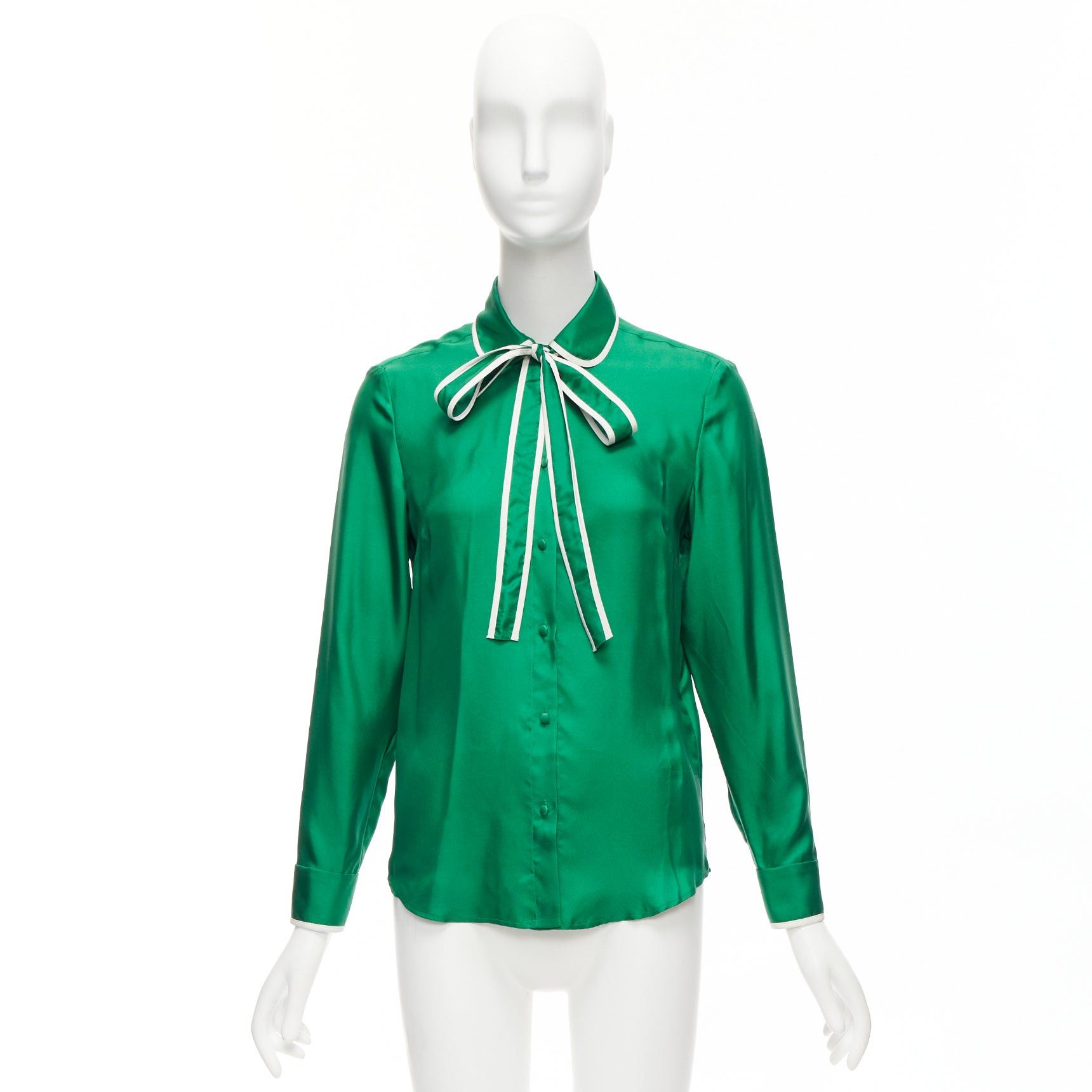 RED Valentino RED VALENTINO 2022 100% silk green bow tie Peter Pan blouse shirt IT38 XS Size XS / US 0-2 / IT 36-38 - 9 Thumbnail