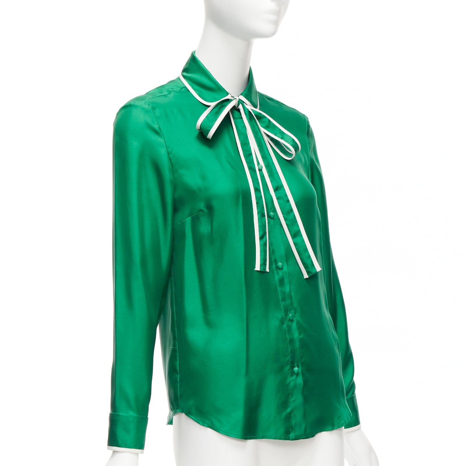 RED Valentino RED VALENTINO 2022 100% silk green bow tie Peter Pan blouse shirt IT38 XS Size XS / US 0-2 / IT 36-38 - 3 Thumbnail