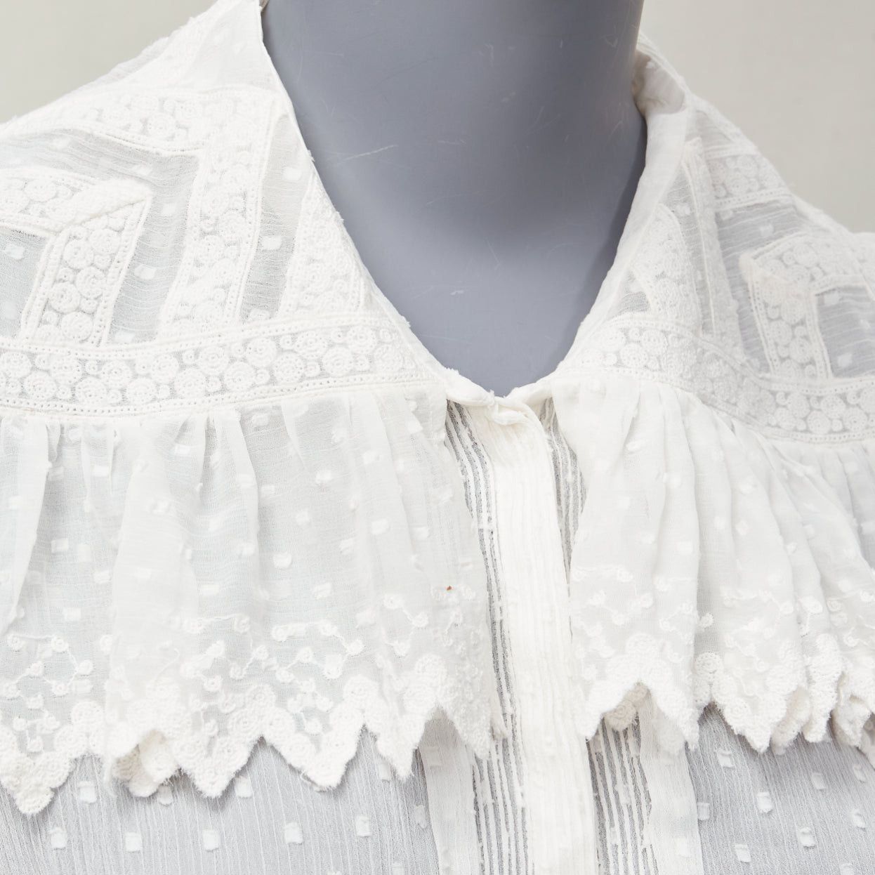 Etro ETRO white textured plisse ruffle collar cuff boho peasant blouse IT38 XS Size XS / US 0-2 / IT 36-38 - 7 Thumbnail
