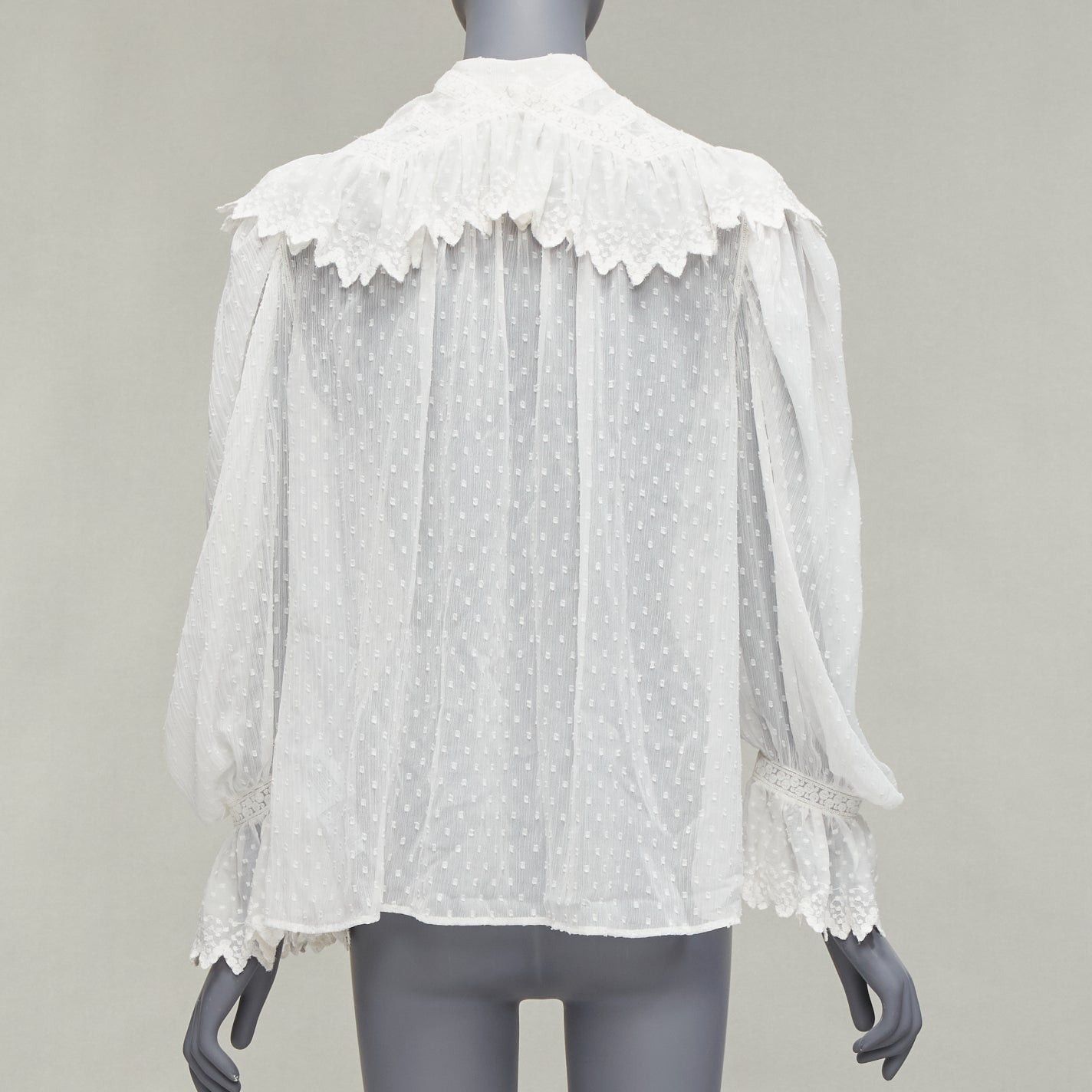 Etro ETRO white textured plisse ruffle collar cuff boho peasant blouse IT38 XS Size XS / US 0-2 / IT 36-38 - 5 Thumbnail