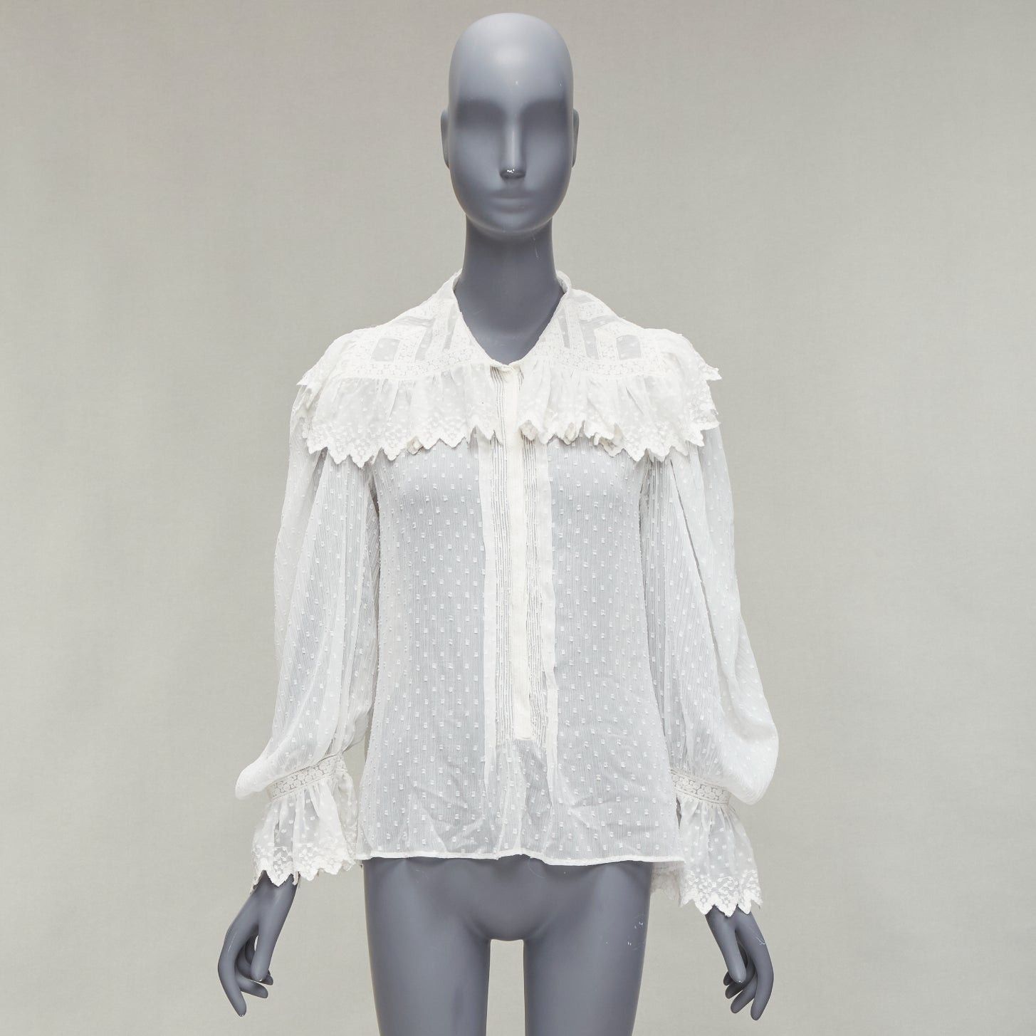 Etro ETRO white textured plisse ruffle collar cuff boho peasant blouse IT38 XS Size XS / US 0-2 / IT 36-38 - 10 Thumbnail