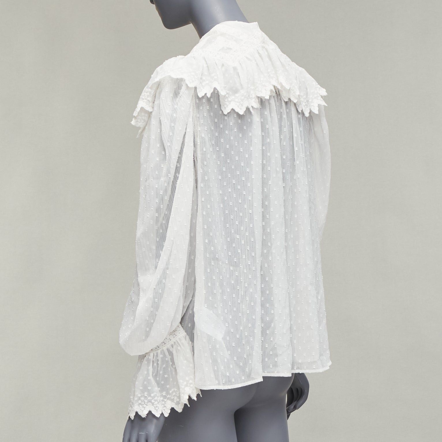 Etro ETRO white textured plisse ruffle collar cuff boho peasant blouse IT38 XS Size XS / US 0-2 / IT 36-38 - 6 Thumbnail