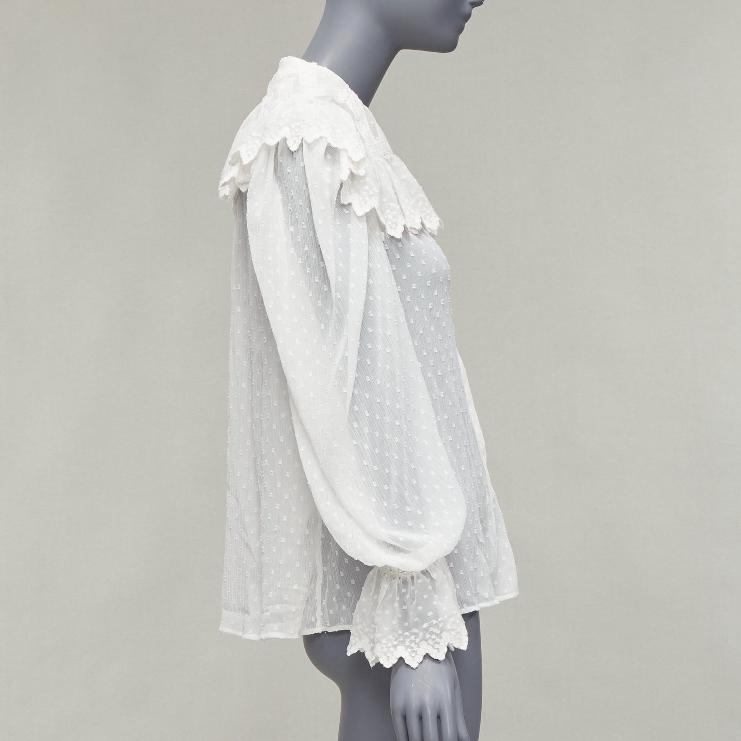 Etro ETRO white textured plisse ruffle collar cuff boho peasant blouse IT38 XS Size XS / US 0-2 / IT 36-38 - 4 Thumbnail