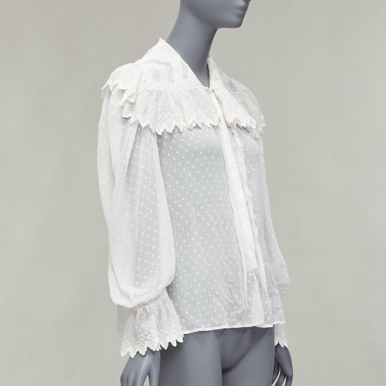 Etro ETRO white textured plisse ruffle collar cuff boho peasant blouse IT38 XS Size XS / US 0-2 / IT 36-38 - 3 Thumbnail