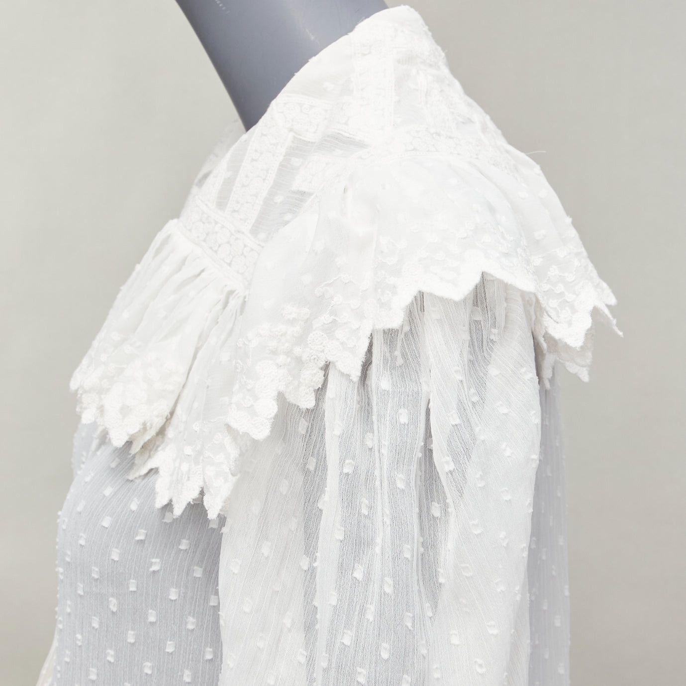 Etro ETRO white textured plisse ruffle collar cuff boho peasant blouse IT38 XS Size XS / US 0-2 / IT 36-38 - 2 Thumbnail