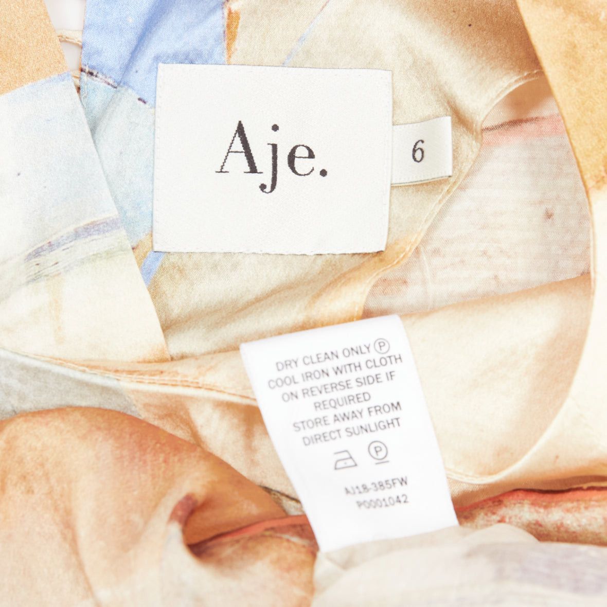 Aje AJE 2018 100% silk beige blue abstract brush print puff sleeve top UK6 XS Size XS / US 0-2 / IT 36-38 - 8 Thumbnail