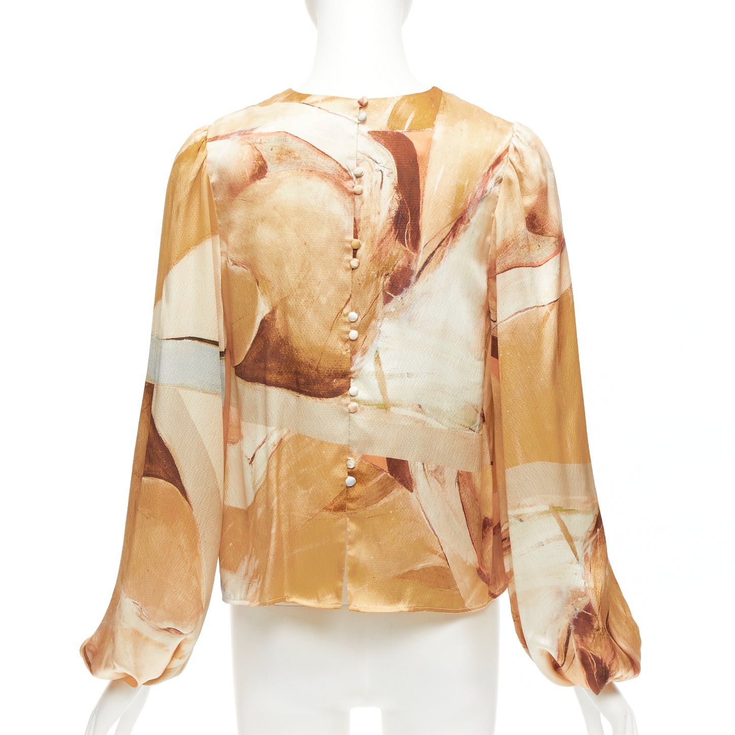 Aje AJE 2018 100% silk beige blue abstract brush print puff sleeve top UK6 XS Size XS / US 0-2 / IT 36-38 - 5 Thumbnail