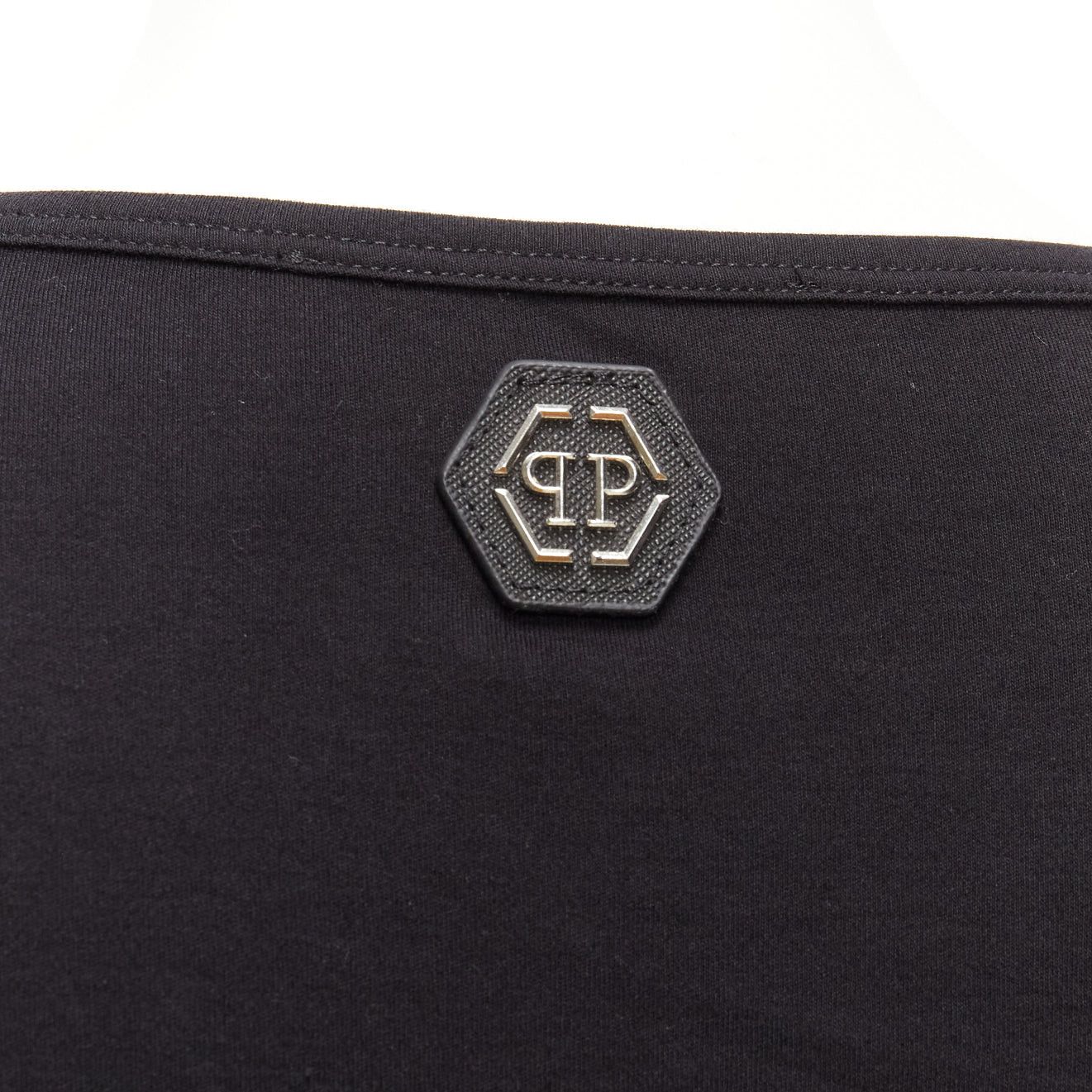Philipp Plein PHILLIP PLEIN FEMME black logo embroidery clear crystal fringe embellished tshirt XS Size S / US 4 / IT 40 - 7 Thumbnail