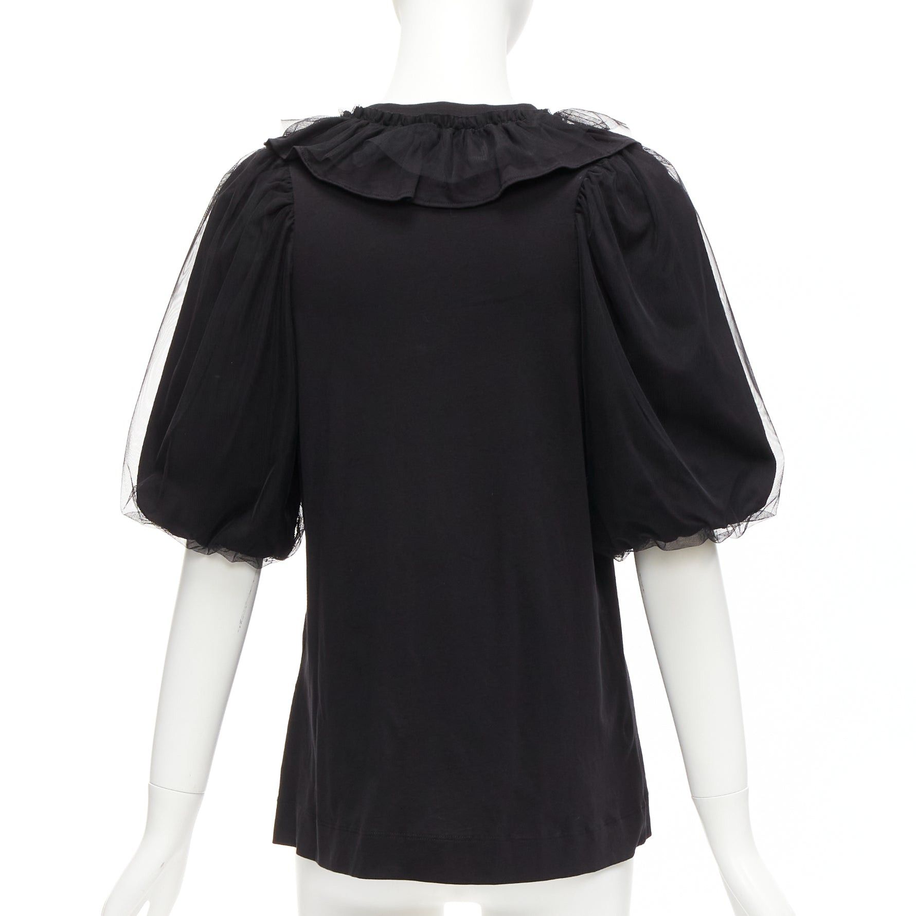 Simone Rocha SIMONE ROCHA black cotton sheer overlay puff sleeves ruffle tshirt XS Size S / US 4 / IT 40 - 5 Thumbnail