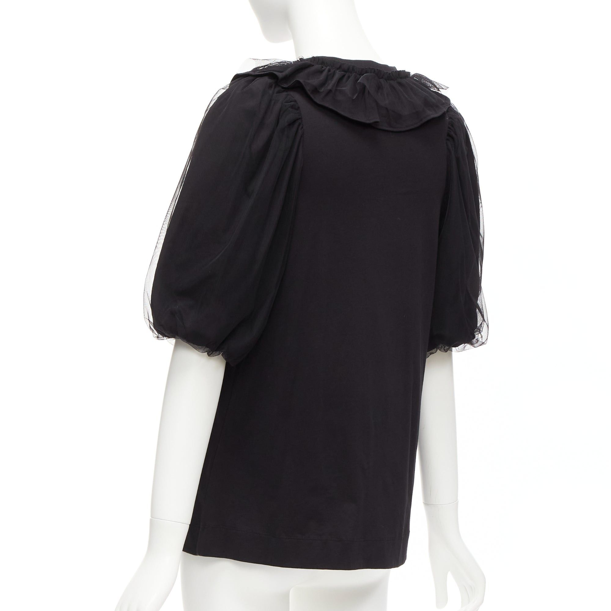Simone Rocha SIMONE ROCHA black cotton sheer overlay puff sleeves ruffle tshirt XS Size S / US 4 / IT 40 - 6 Thumbnail
