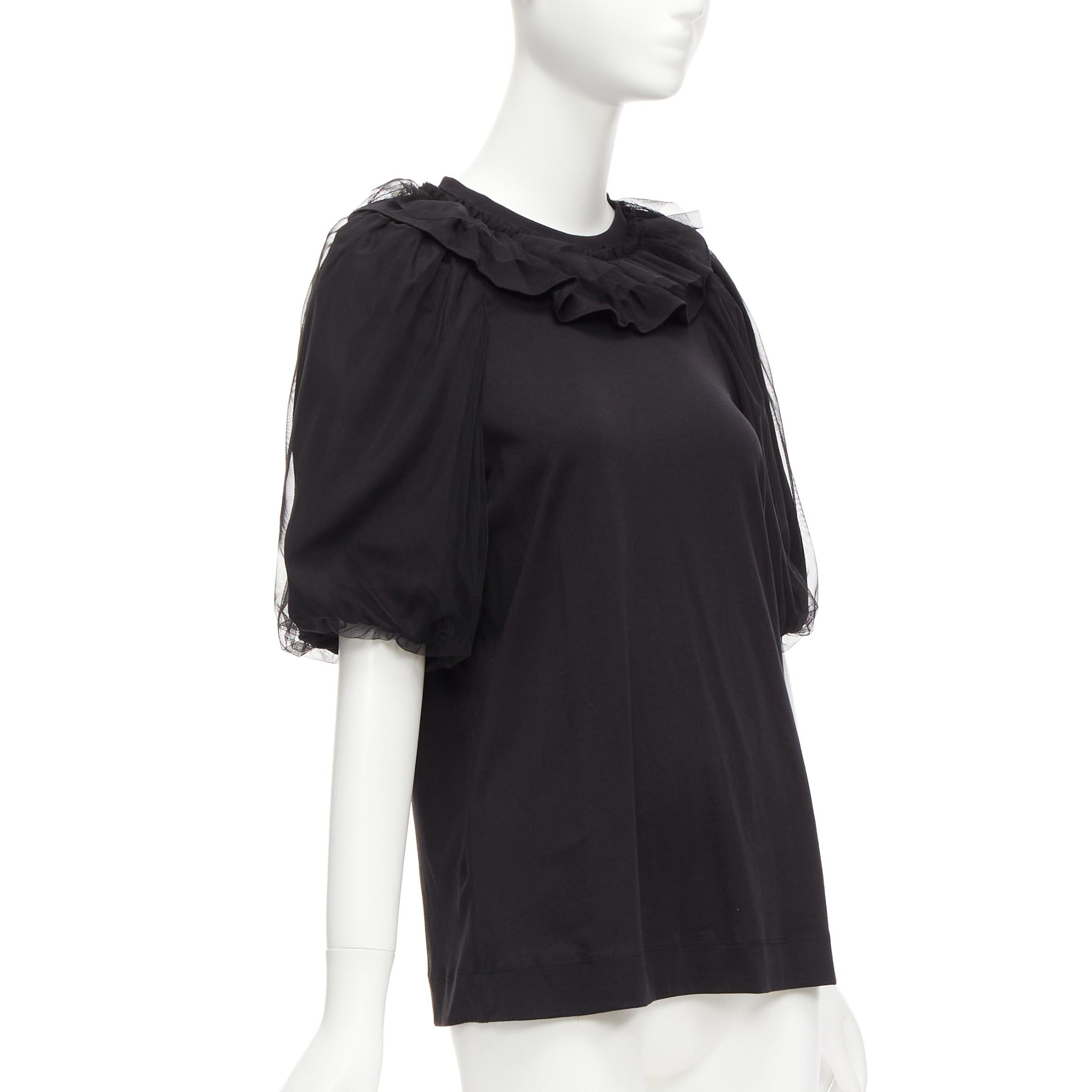 Simone Rocha SIMONE ROCHA black cotton sheer overlay puff sleeves ruffle tshirt XS Size S / US 4 / IT 40 - 3 Thumbnail