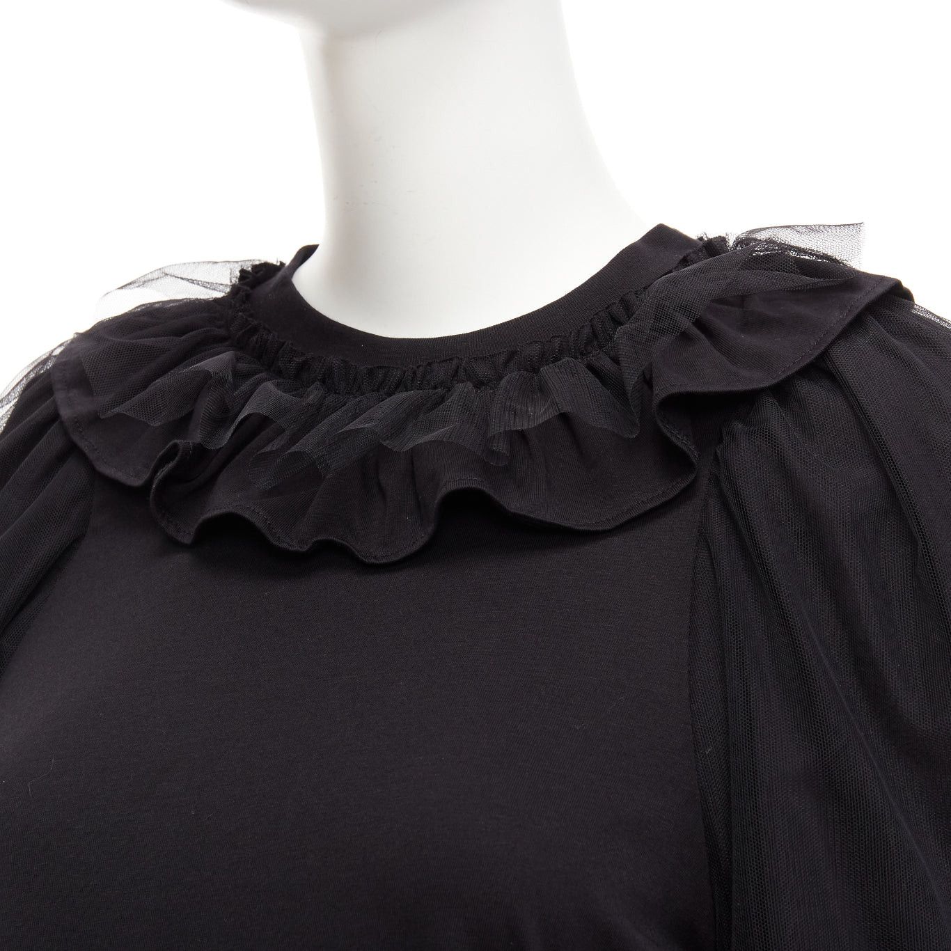 Simone Rocha SIMONE ROCHA black cotton sheer overlay puff sleeves ruffle tshirt XS Size S / US 4 / IT 40 - 2 Thumbnail