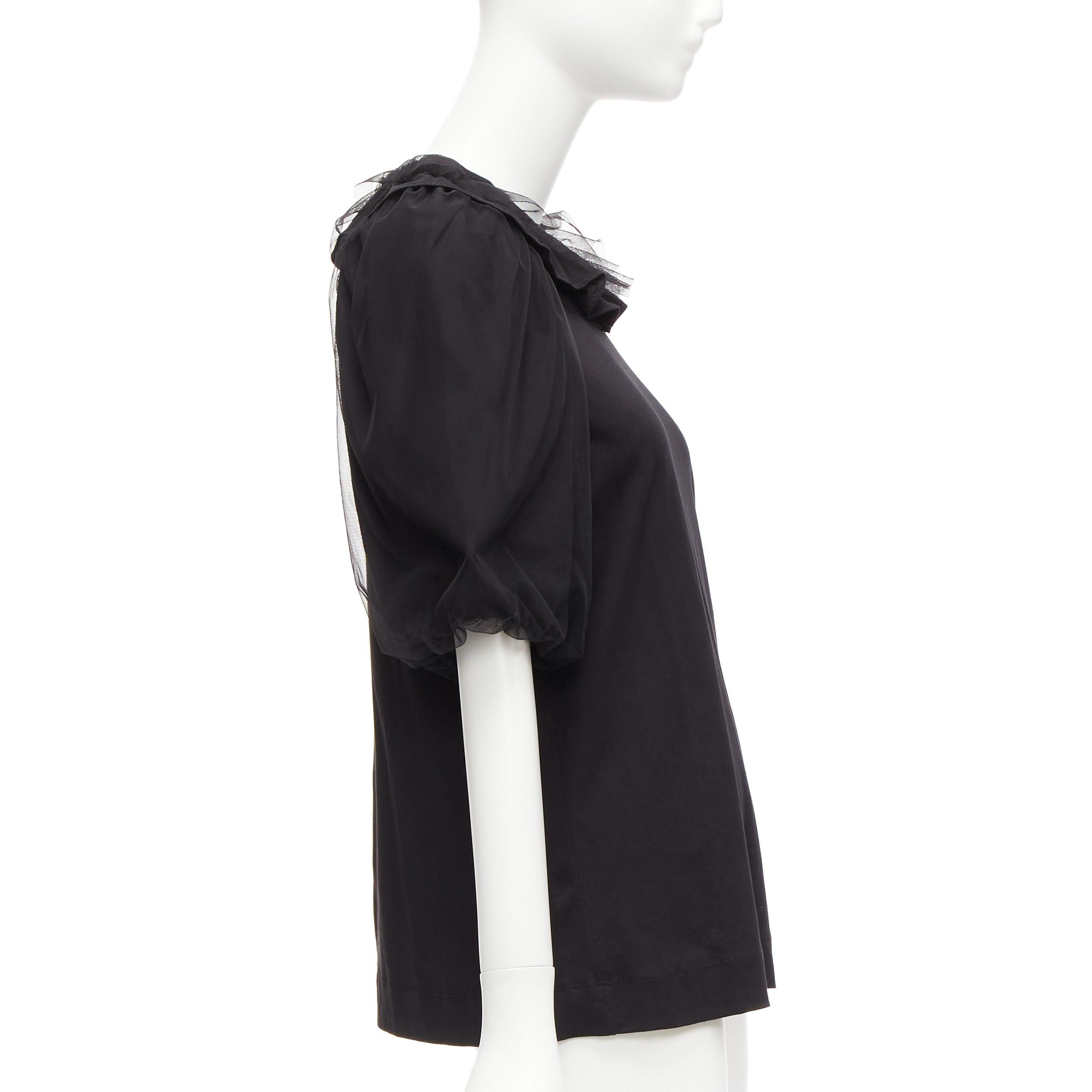 Simone Rocha SIMONE ROCHA black cotton sheer overlay puff sleeves ruffle tshirt XS Size S / US 4 / IT 40 - 4 Thumbnail