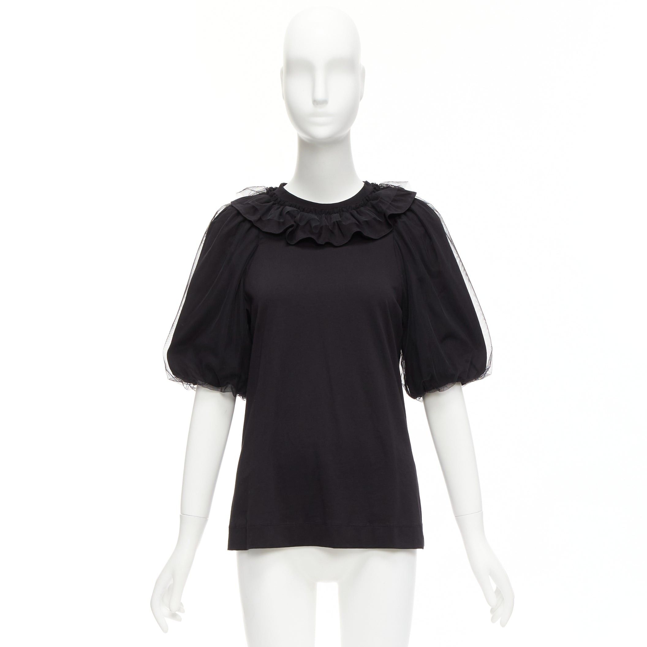 Simone Rocha SIMONE ROCHA black cotton sheer overlay puff sleeves ruffle tshirt XS Size S / US 4 / IT 40 - 9 Thumbnail