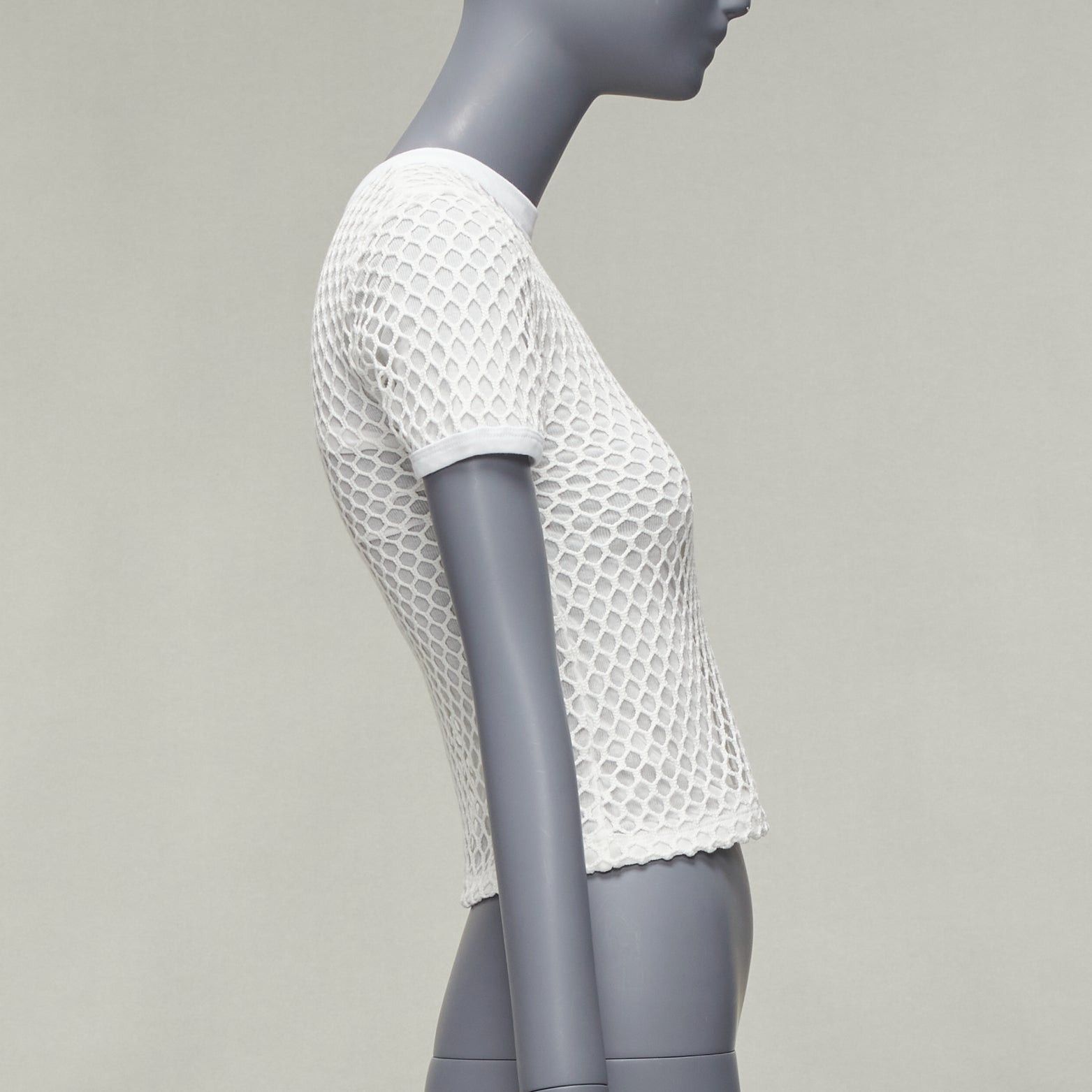 T by Alexander Wang T ALEXANDER WANG white cotton net overlay crew neck fitted top XS Size S / US 4 / IT 40 - 4 Thumbnail