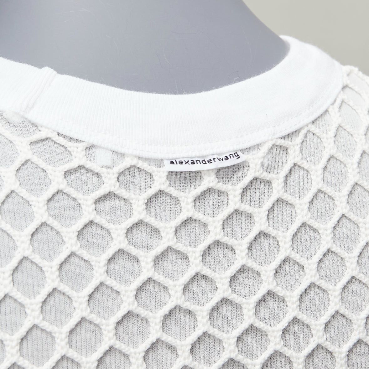 T by Alexander Wang T ALEXANDER WANG white cotton net overlay crew neck fitted top XS Size S / US 4 / IT 40 - 8 Thumbnail