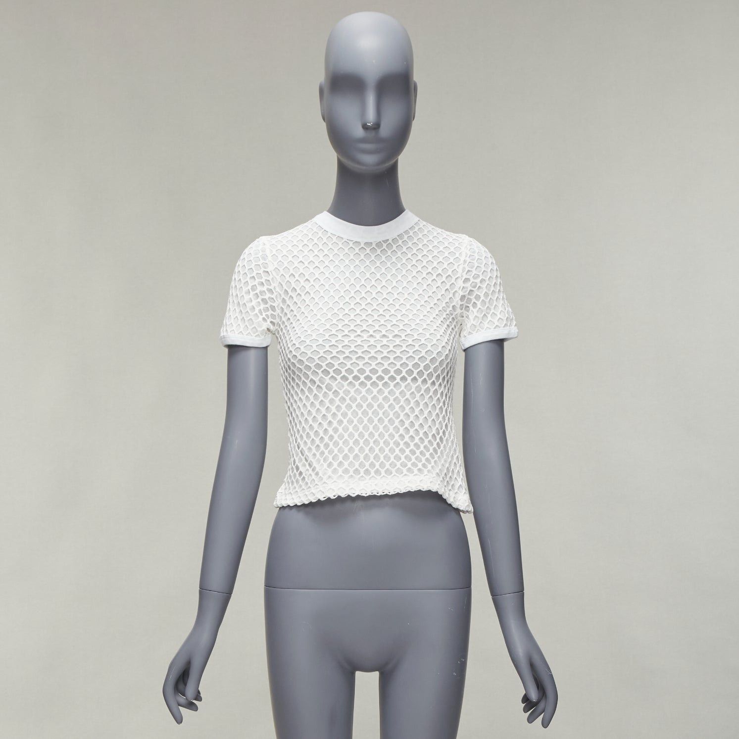 T by Alexander Wang T ALEXANDER WANG white cotton net overlay crew neck fitted top XS Size S / US 4 / IT 40 - 10 Thumbnail