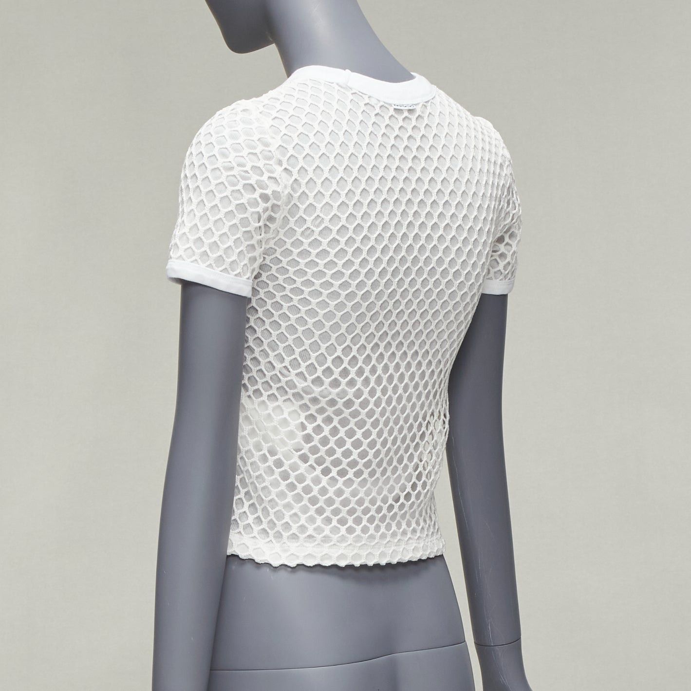 T by Alexander Wang T ALEXANDER WANG white cotton net overlay crew neck fitted top XS Size S / US 4 / IT 40 - 6 Thumbnail