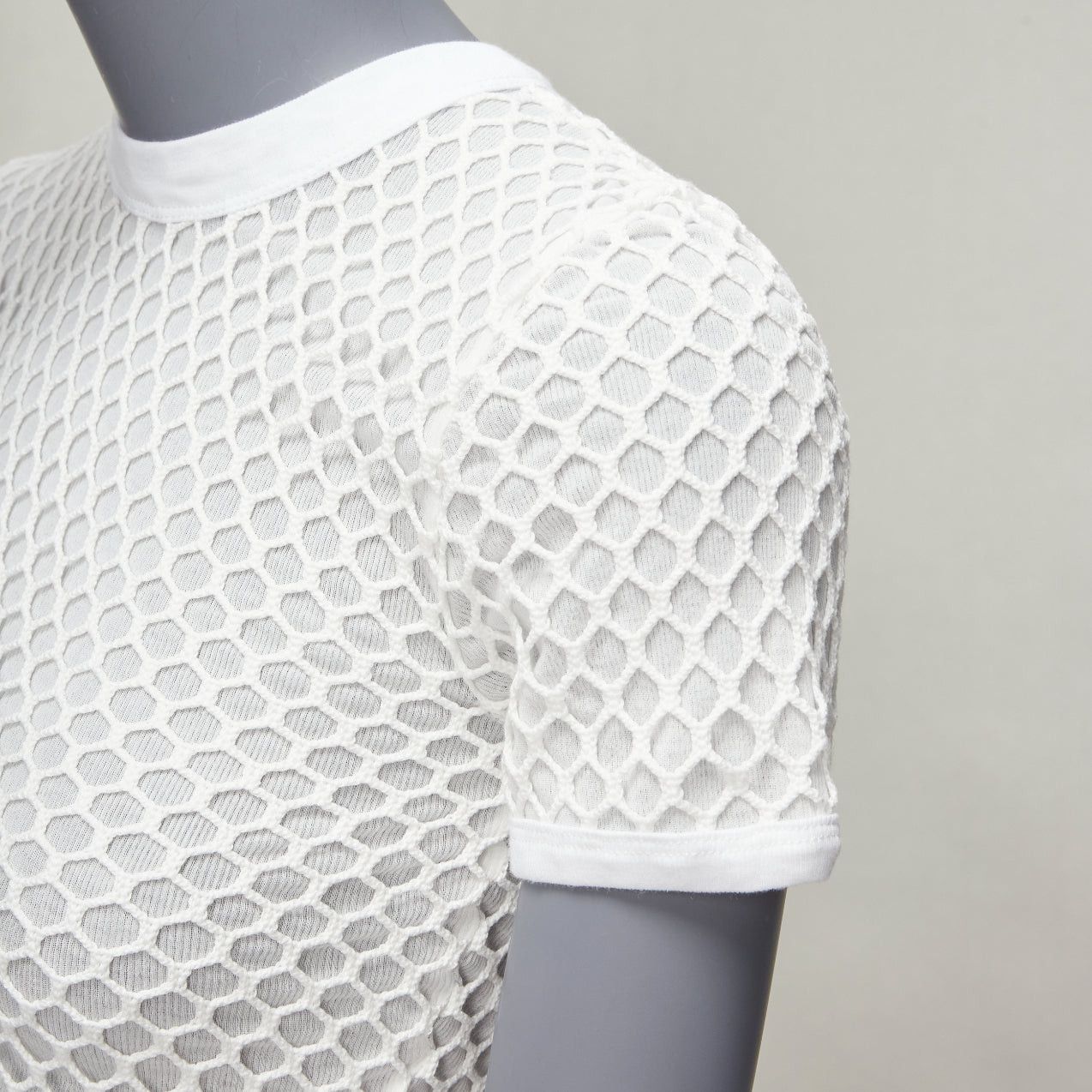 T by Alexander Wang T ALEXANDER WANG white cotton net overlay crew neck fitted top XS Size S / US 4 / IT 40 - 7 Thumbnail
