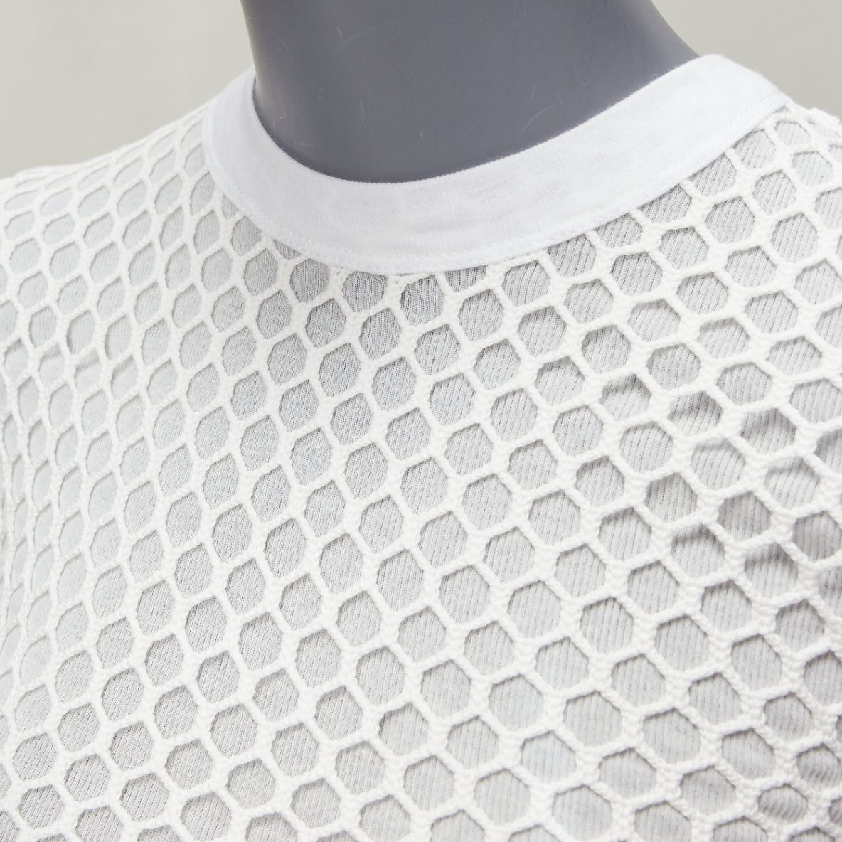 T by Alexander Wang T ALEXANDER WANG white cotton net overlay crew neck fitted top XS Size S / US 4 / IT 40 - 2 Thumbnail