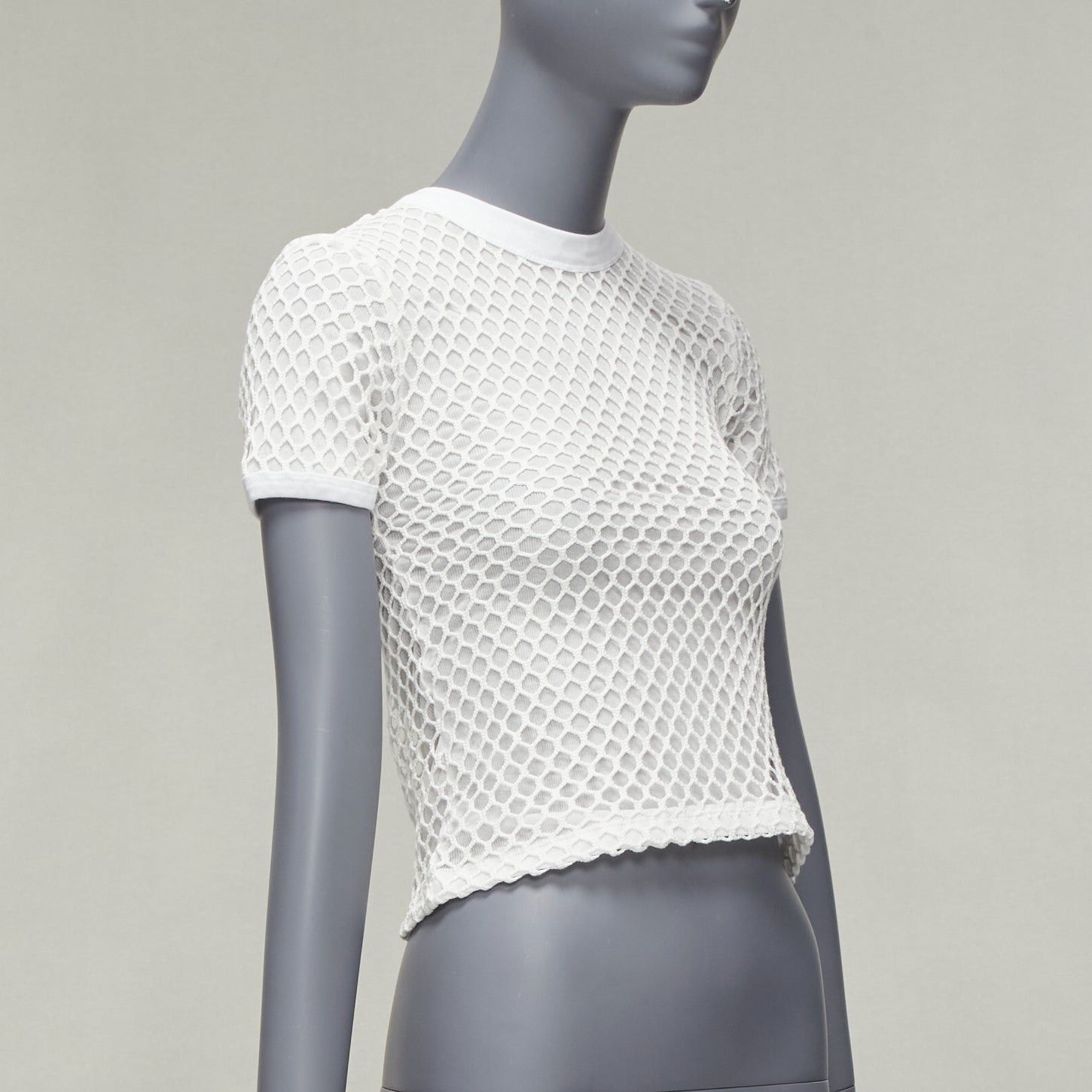T by Alexander Wang T ALEXANDER WANG white cotton net overlay crew neck fitted top XS Size S / US 4 / IT 40 - 3 Thumbnail