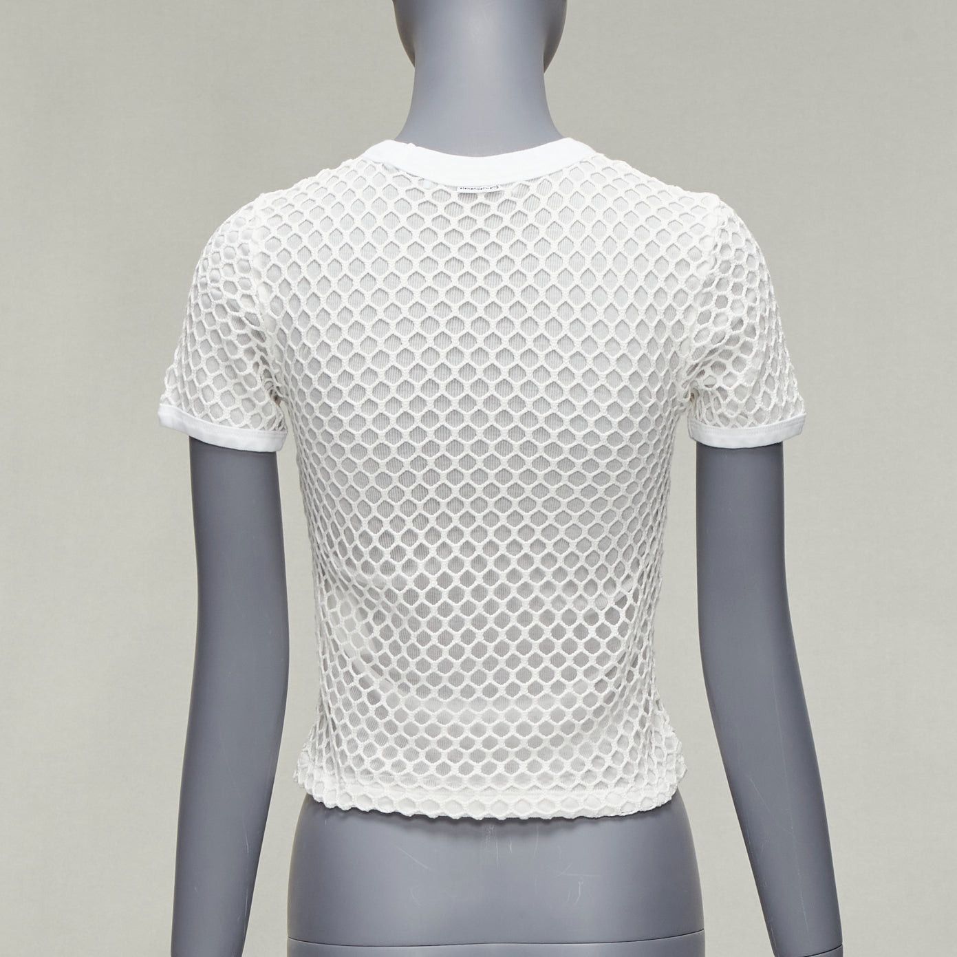 T by Alexander Wang T ALEXANDER WANG white cotton net overlay crew neck fitted top XS Size S / US 4 / IT 40 - 5 Thumbnail