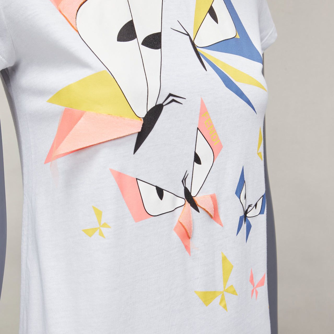 Fendi FENDI KIDS Angry Monster Butterfly applique white cap sleeve long tshirt 12Y XS Size XS / US 0-2 / IT 36-38 - 7 Thumbnail