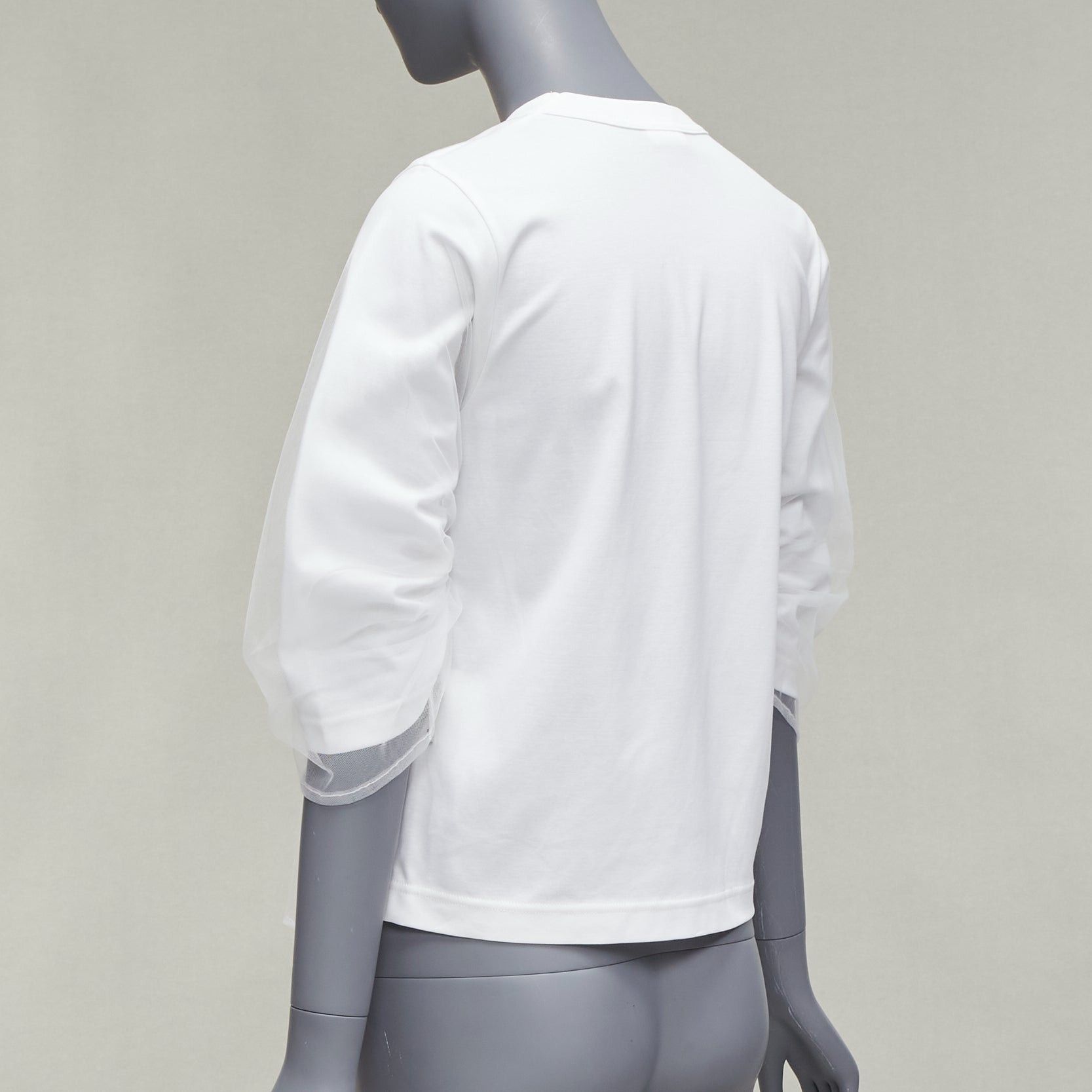 Noir Kei Ninomiya NOIR KEI NINOMIYA 2018 white cotton tulle overlay ruched sleeve tshirt XS Size XS / US 0-2 / IT 36-38 - 6 Thumbnail