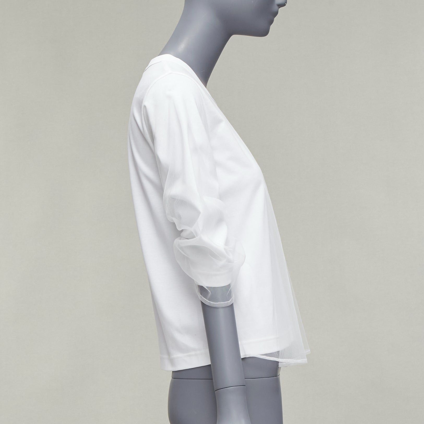 Noir Kei Ninomiya NOIR KEI NINOMIYA 2018 white cotton tulle overlay ruched sleeve tshirt XS Size XS / US 0-2 / IT 36-38 - 4 Thumbnail