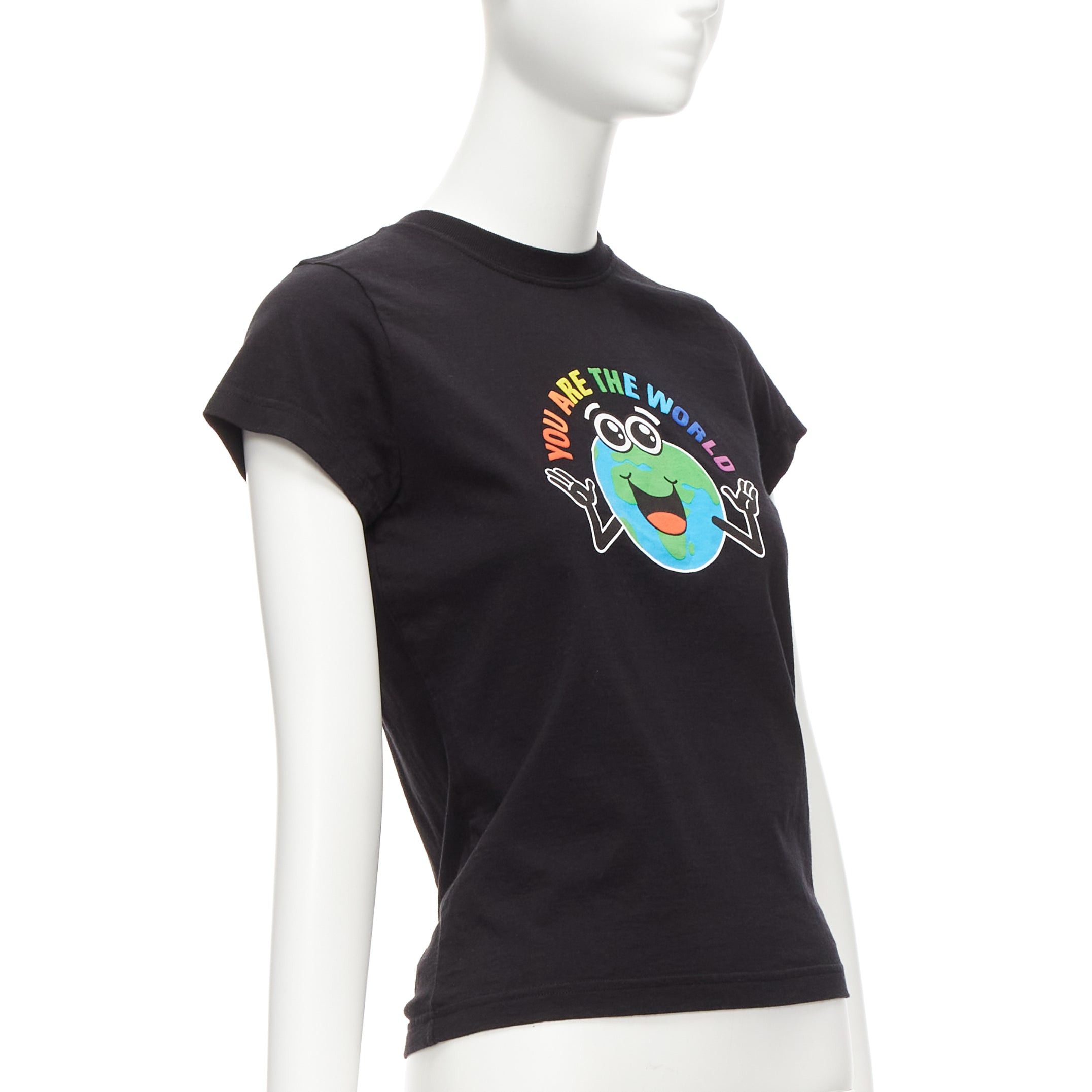 Balenciaga BALENCIAGA 2018 black You Are The World rainbow globe print cropped tshirt XS Size S / US 4 / IT 40 - 3 Thumbnail
