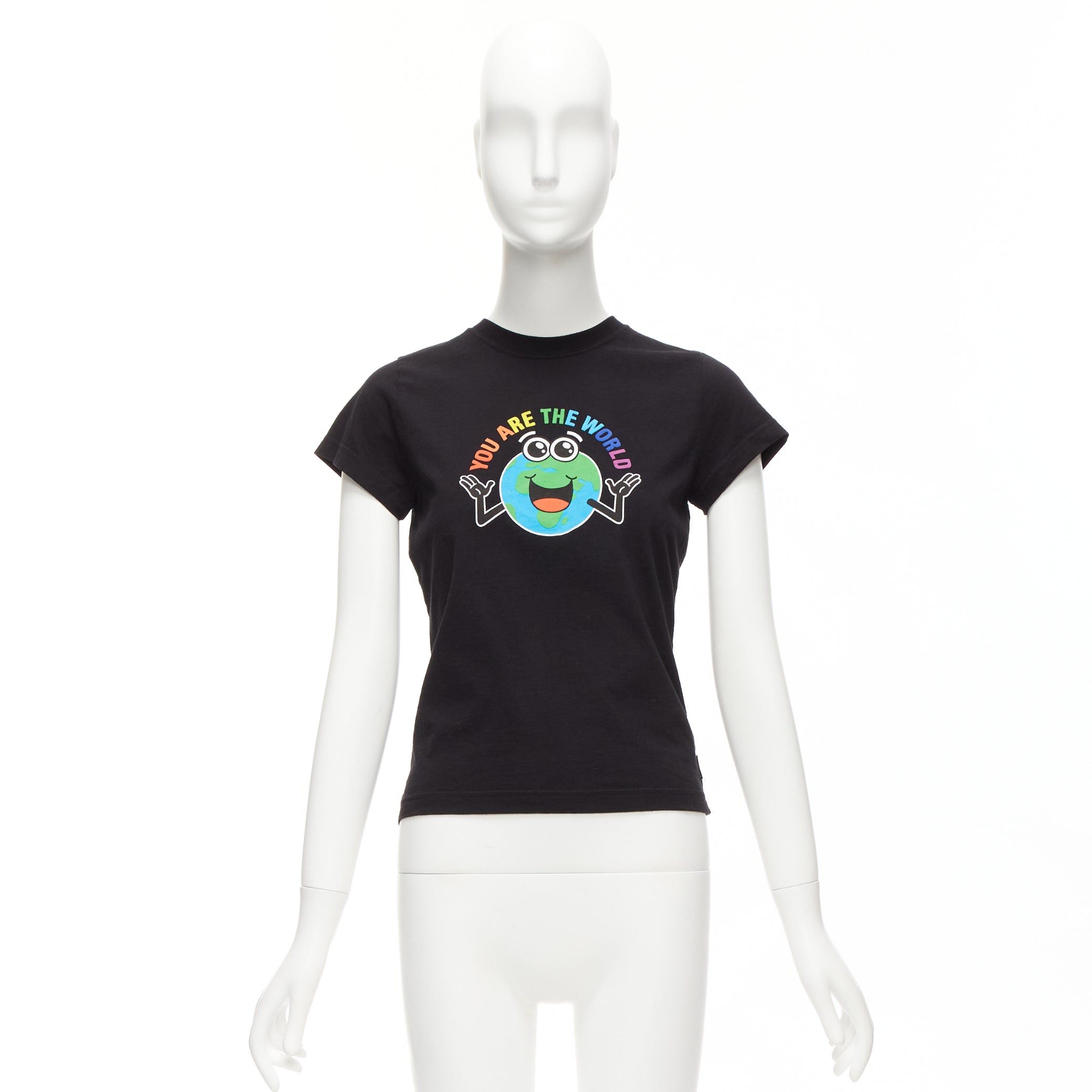 Balenciaga BALENCIAGA 2018 black You Are The World rainbow globe print cropped tshirt XS Size S / US 4 / IT 40 - 9 Thumbnail