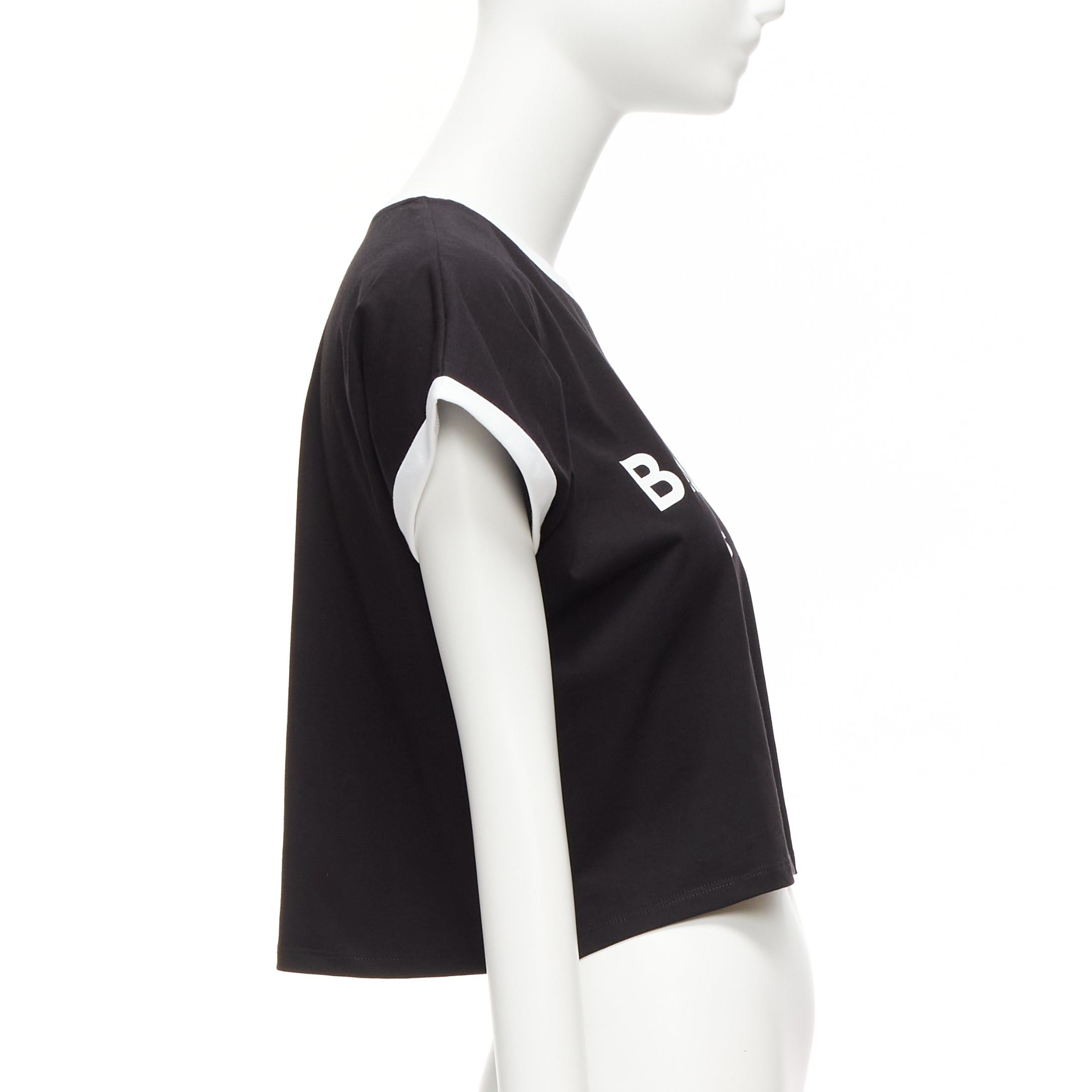 Balmain BALMAIN black white logo cap short sleeve ringer cropped tshirt XXS Size XS / US 0-2 / IT 36-38 - 4 Thumbnail