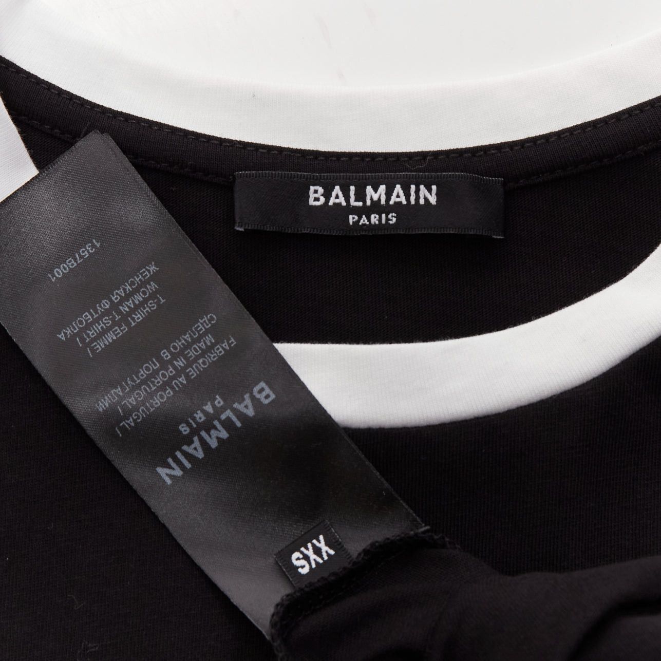 Balmain BALMAIN black white logo cap short sleeve ringer cropped tshirt XXS Size XS / US 0-2 / IT 36-38 - 8 Thumbnail