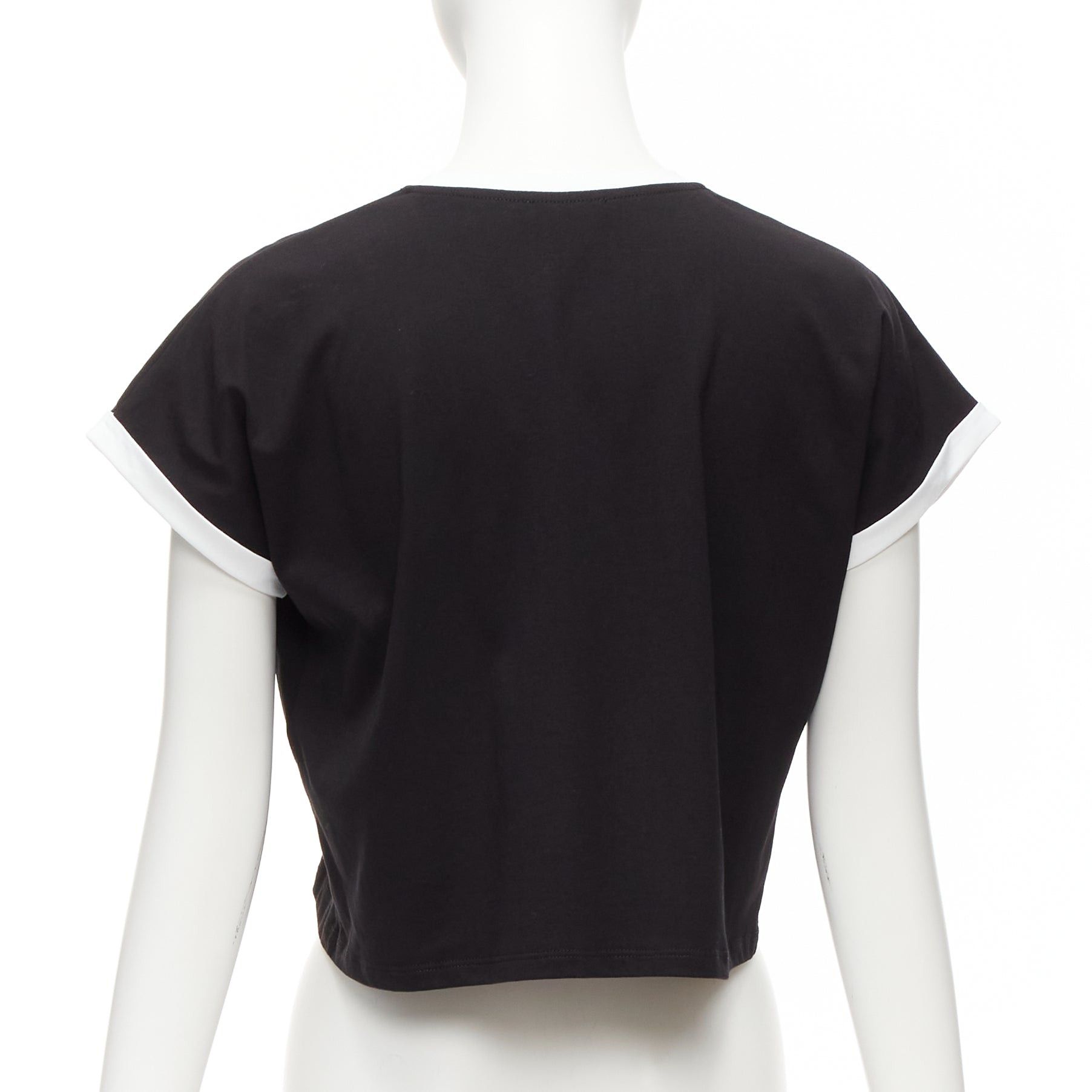 Balmain BALMAIN black white logo cap short sleeve ringer cropped tshirt XXS Size XS / US 0-2 / IT 36-38 - 5 Thumbnail